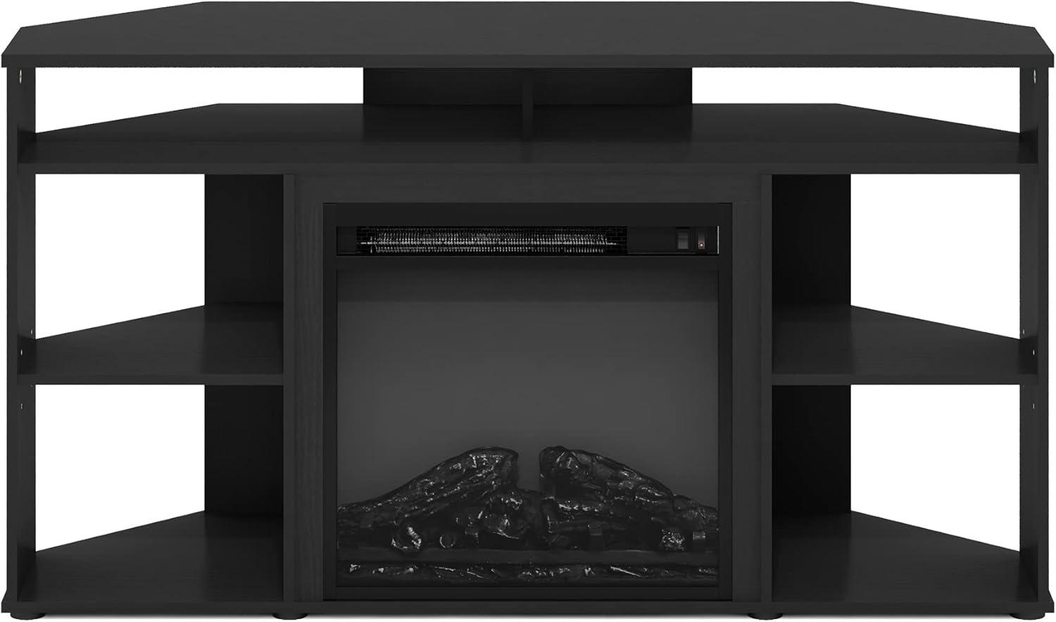 Furinno Jensen Corner TV Stand with Fireplace for TV up to 55 in, Americano