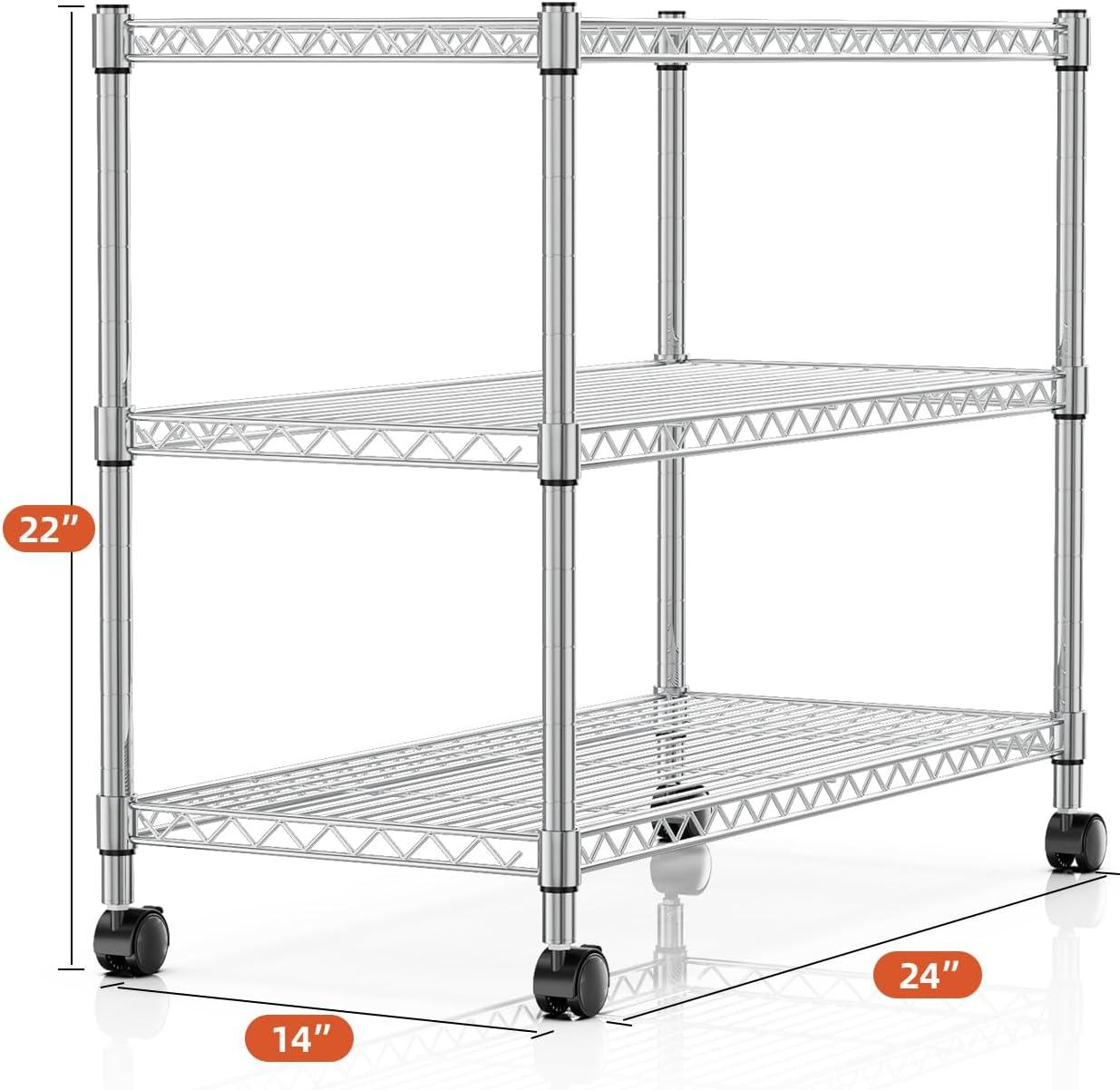 YSSOA Heavy Duty 3-Shelf Shelving with Wheels, Adjustable Storage Units, Steel Organizer Wire Rack, Plug Version