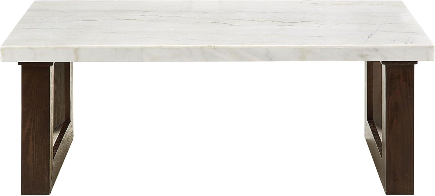 Acme Furniture Edwyn Coffee Table w/Marble Top, White Natural Marble Top & Brown Finish