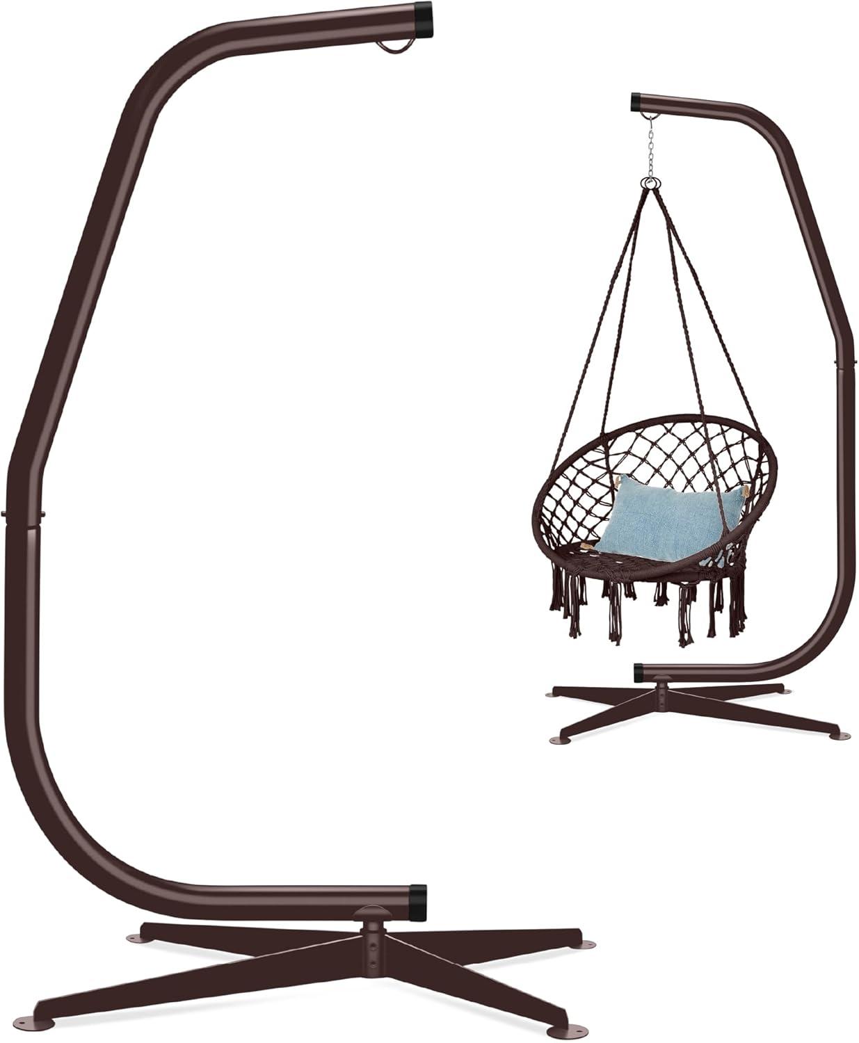 Best Choice Products Metal Hanging Hammock C-Stand for Chair/ Weather-Resistant Finish, Offset Base - Stand Only - Brown