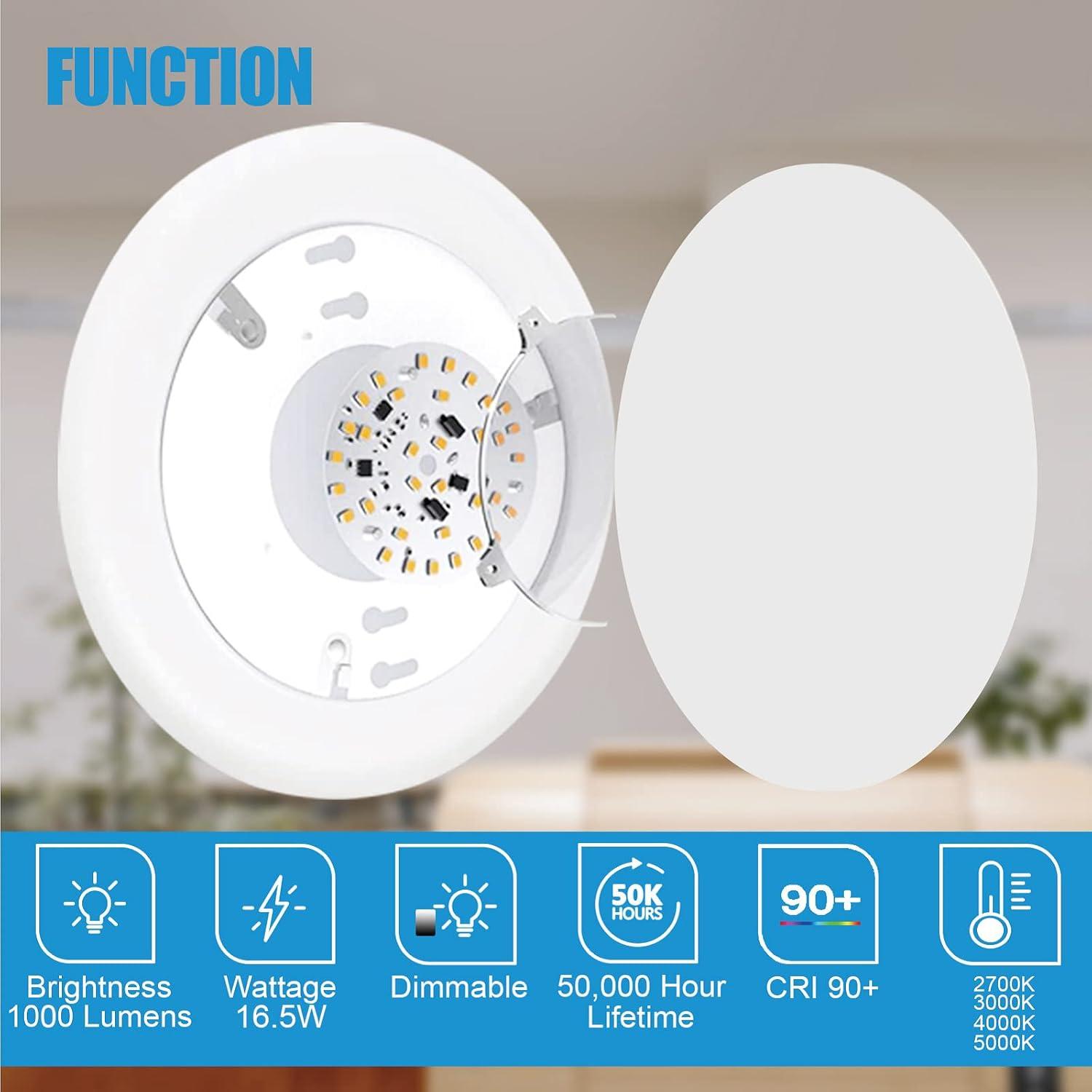 White Aluminum 6" Dimmable LED Disk Light, 4-Pack