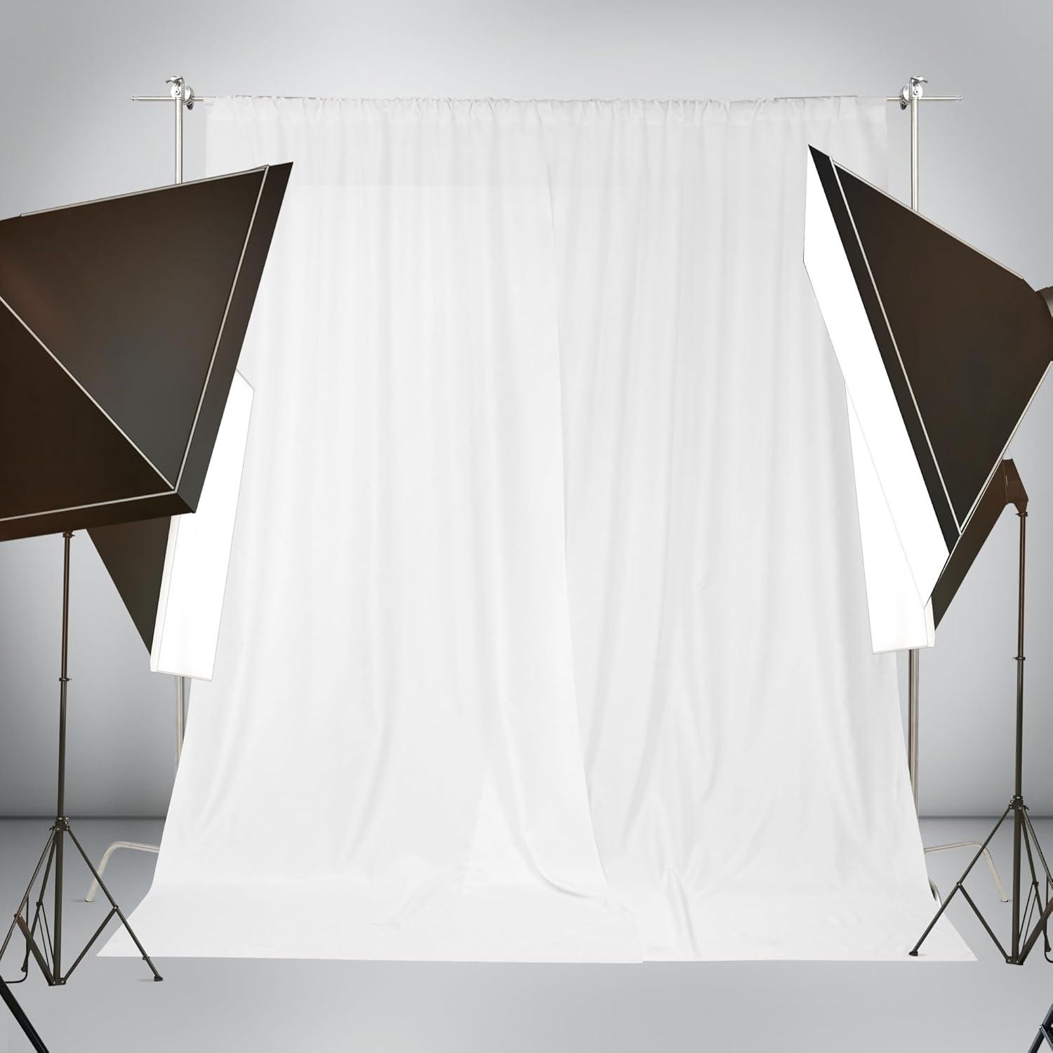 White Polyester Water-Resistant Backdrop Curtains 5ft x 10ft, 2 Panels