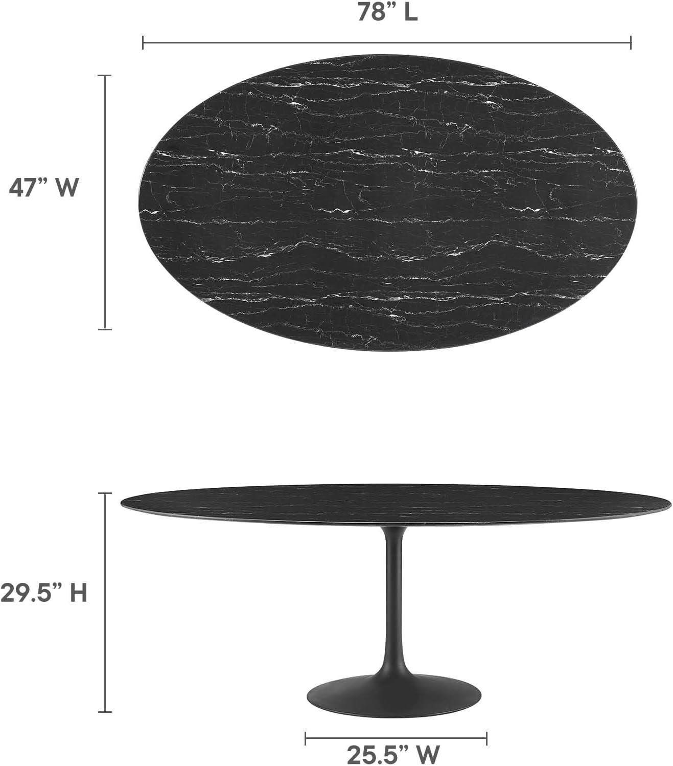 Modway Lippa Oval Artificial Marble 78" Dining Table in Black Black