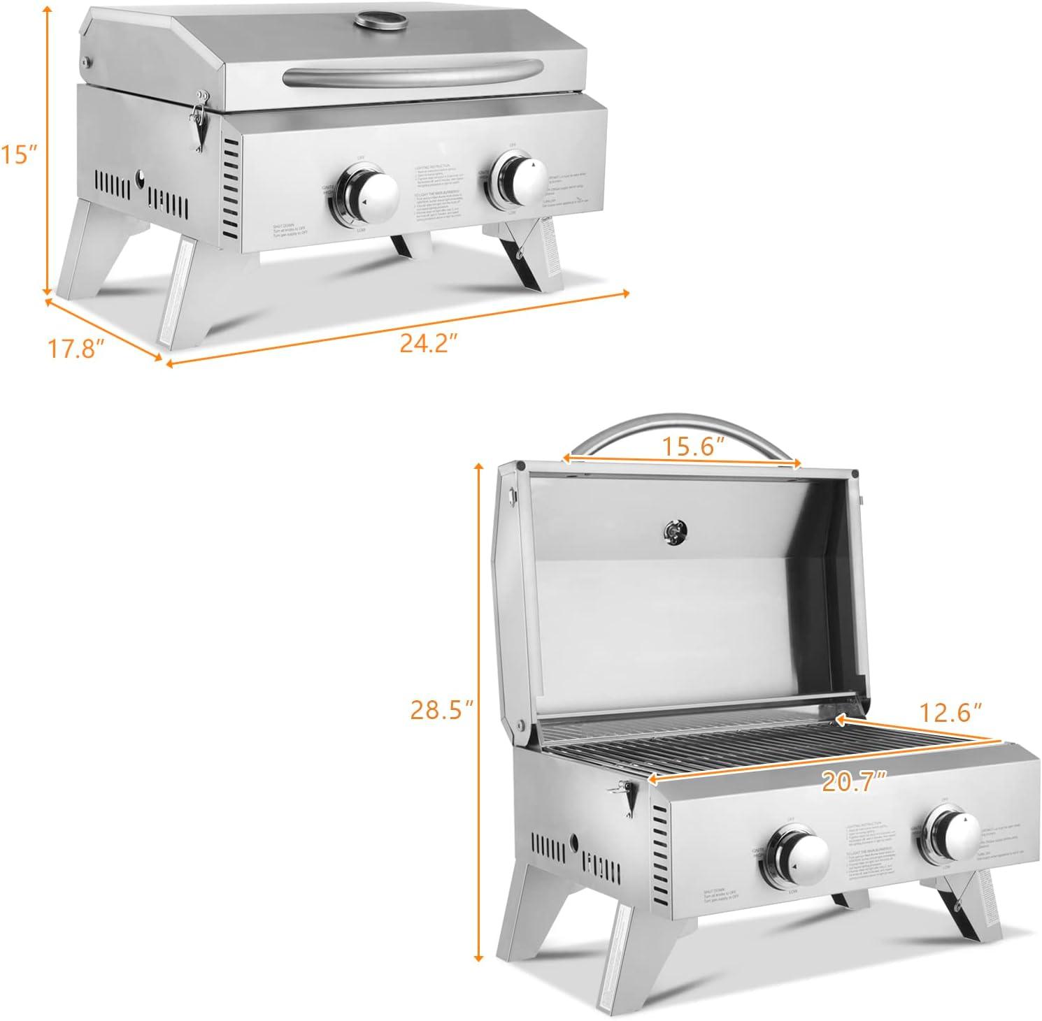 Stainless Steel 2-Burner Portable Propane Gas Grill