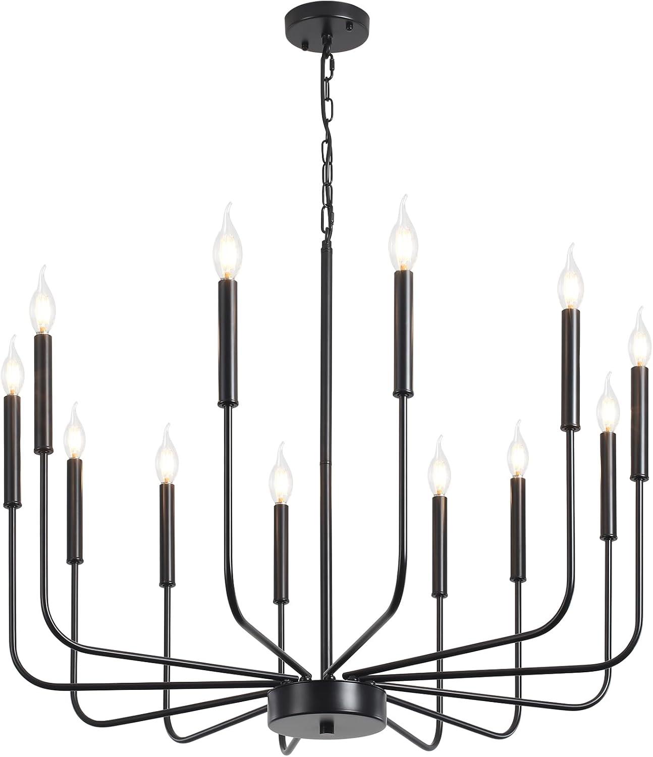 16-Lights Wagon Wheel Chandelier 47 Inch Black Farmhouse Chandelier Large Chandeliers for High Ceilings Round Modern Farmhouse Chandeliers Ceiling Light for Living Room Dining Room Foyer Entryway