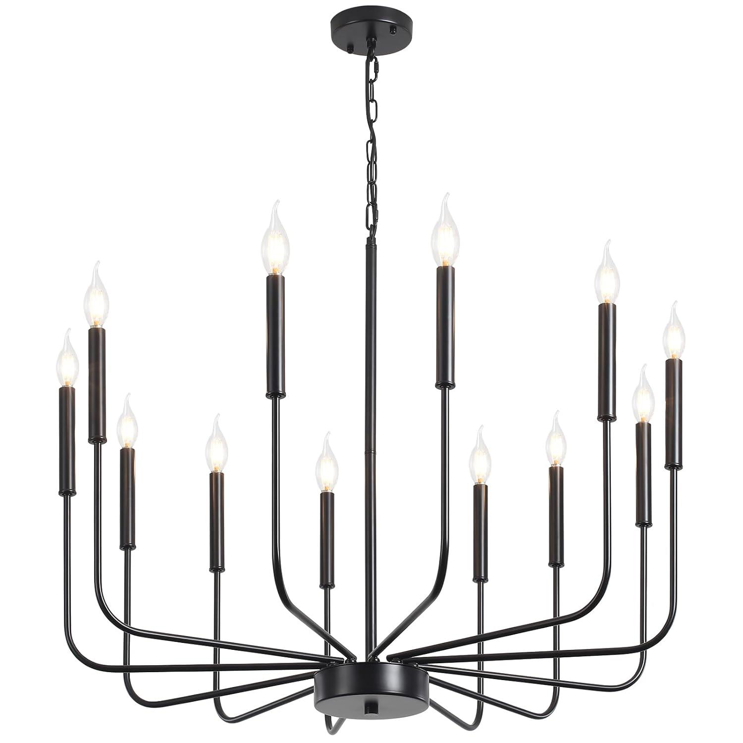 16-Lights Wagon Wheel Chandelier 47 Inch Black Farmhouse Chandelier Large Chandeliers for High Ceilings Round Modern Farmhouse Chandeliers Ceiling Light for Living Room Dining Room Foyer Entryway