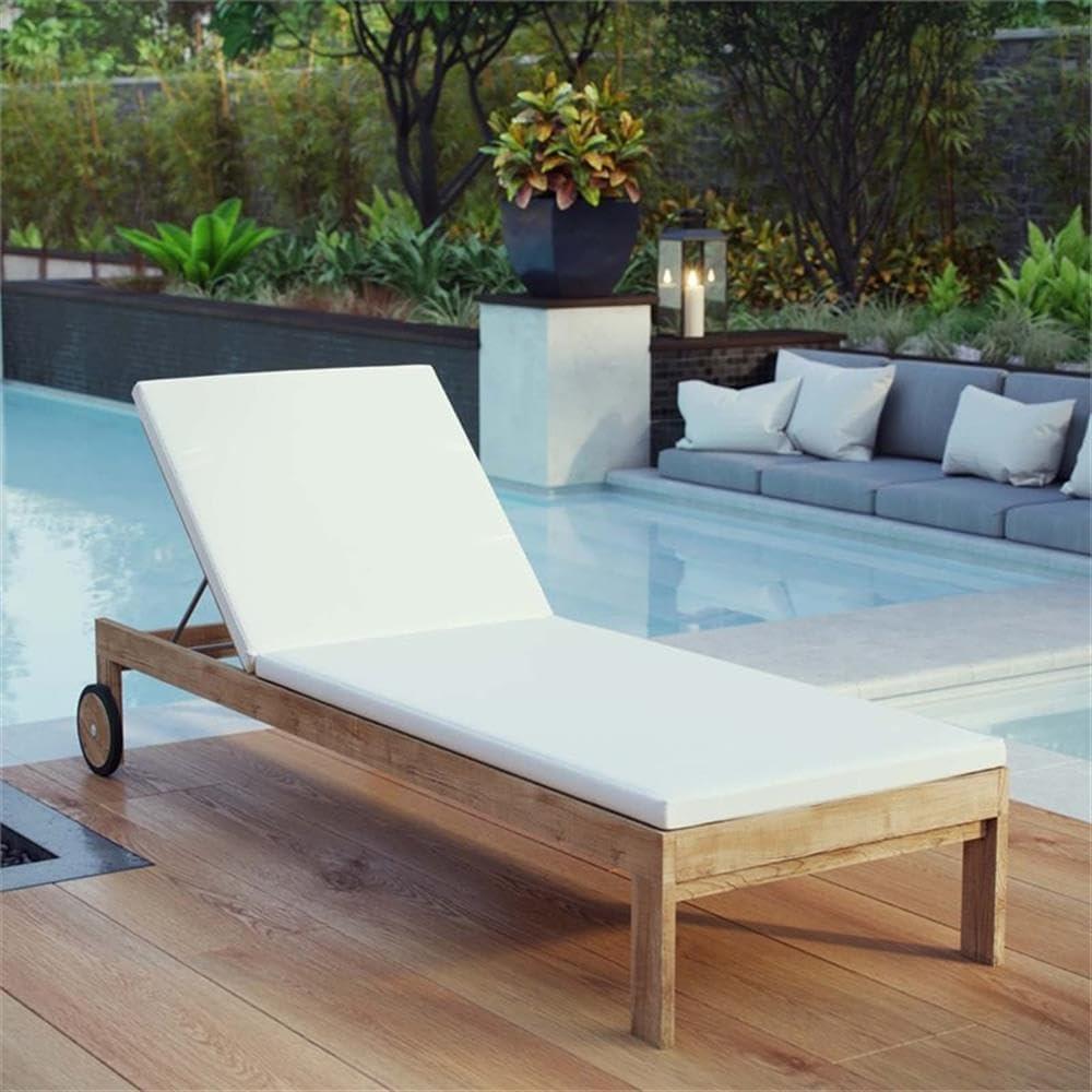 Natural White Teak Outdoor Chaise Lounge with Cushions