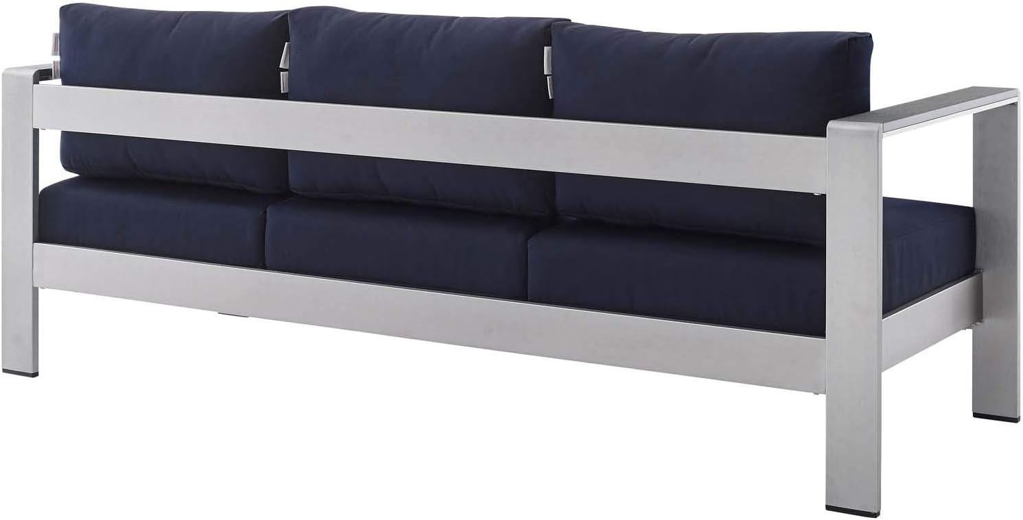 Ergode Shore Sunbrella Fabric Aluminum Outdoor Patio Sofa - Silver Navy