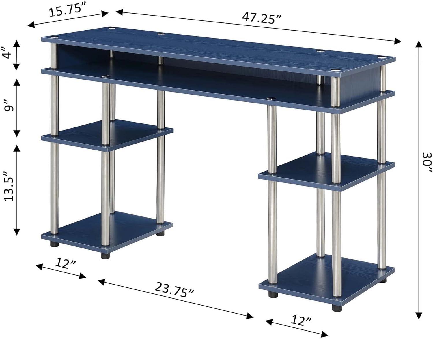 Convenience Concepts Designs2Go 30 inches Tall No Tools Desk with Shelves, Cobalt Blue, Adults