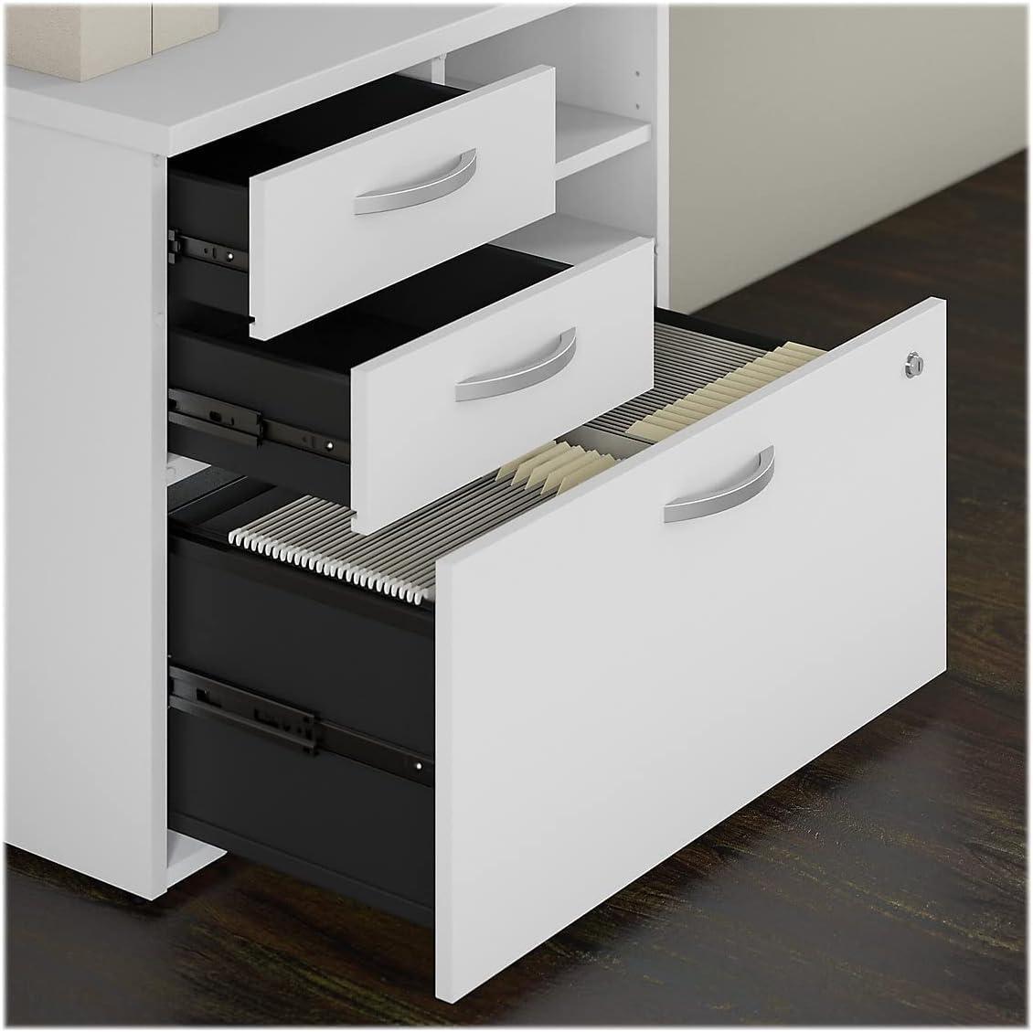 Contemporary White Engineered Wood Lateral File Cabinet with Lockable Drawers