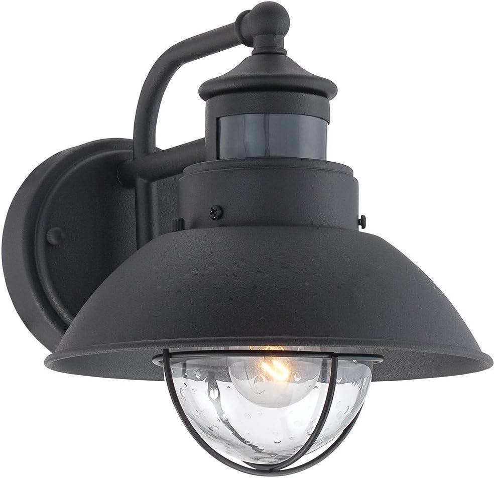 John Timberland Oberlin Rustic Farmhouse Outdoor Barn Light Fixture Black Dusk to Dawn Motion Sensor 9" Clear Seedy Glass for Exterior Deck House Yard