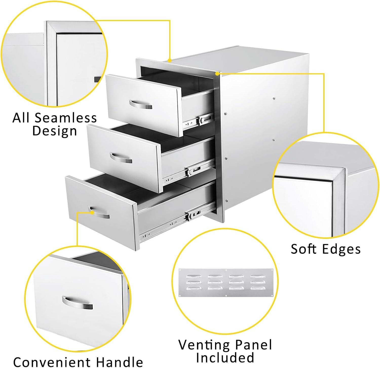 WhizMax Outdoor Kitchen Cabinets with Venting Panel,18x23x23inch,Stainless Steel Drawer Cabinet with Handle for Kitchens or BBQ Patio Grill Station