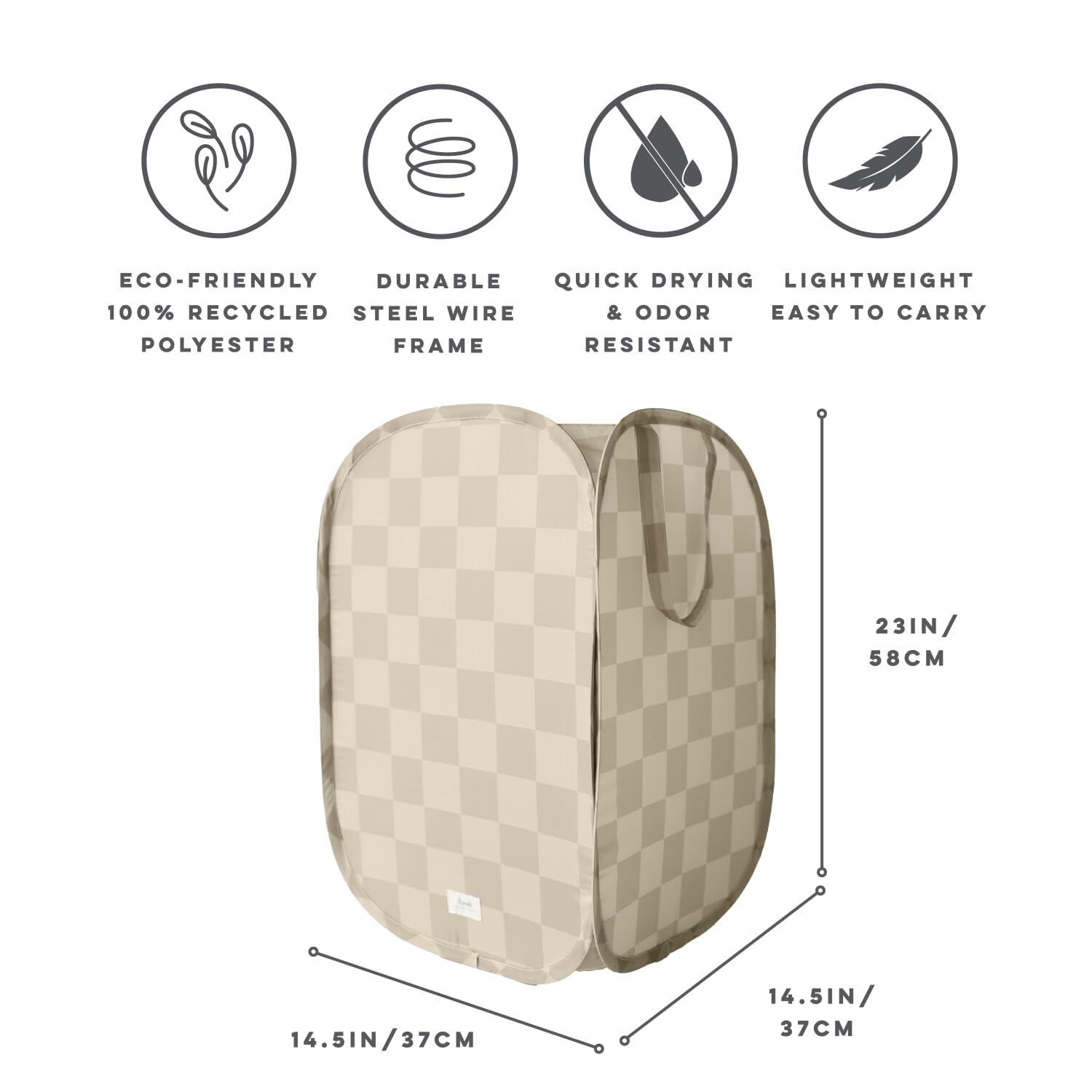 3 Sprouts Baby & Kids Recycled Fabric Pop-up Laundry Hamper - Gingham Beige