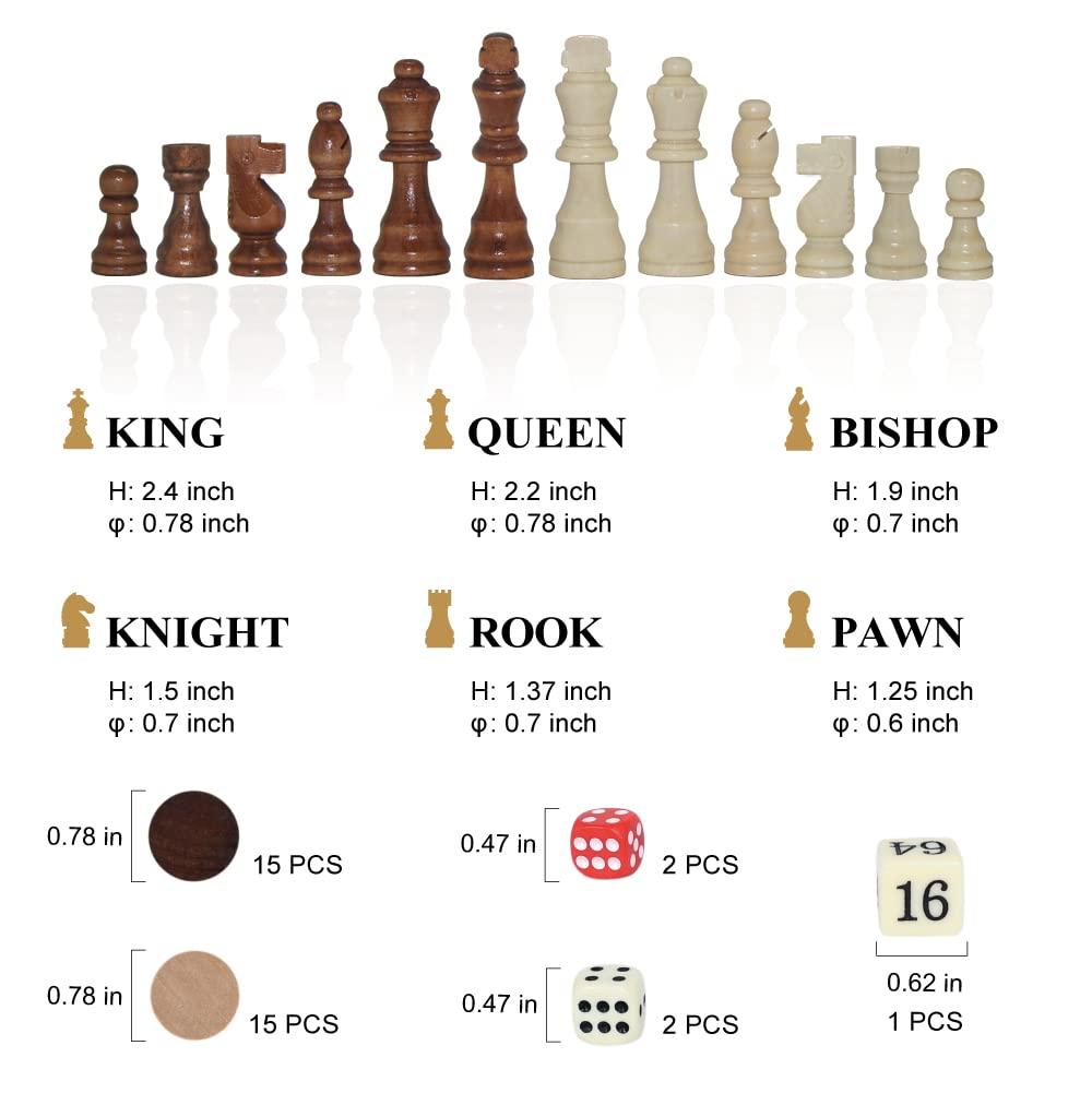 GOTHINK Wooden Chess, Checker, and Backgammon 3 in 1 Board Game Set,Classic Traditional Travel Night Toy and Game Gift Set for Kids Adults Senior Family