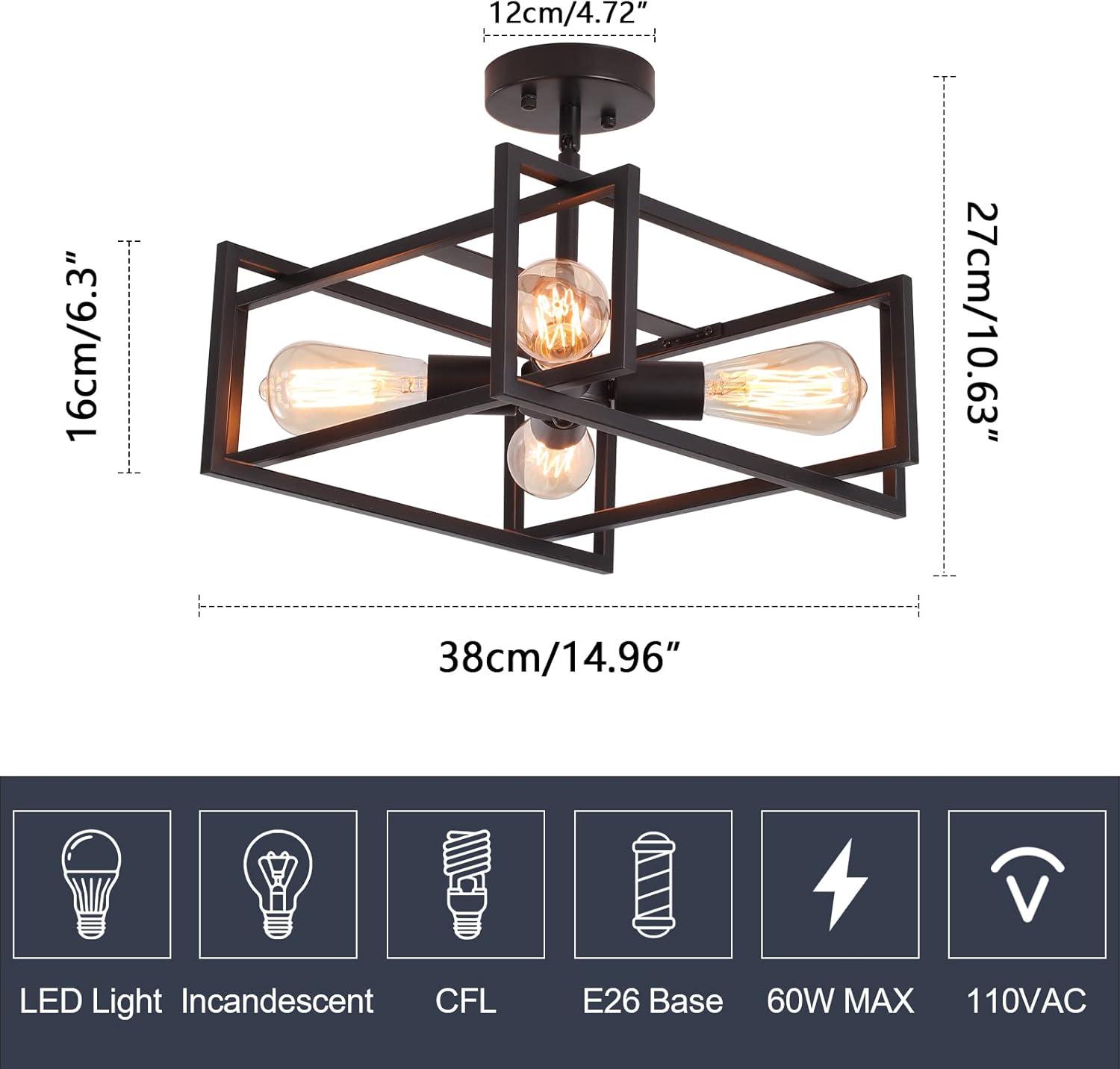 Black Metal 4-Light Farmhouse Square Chandelier