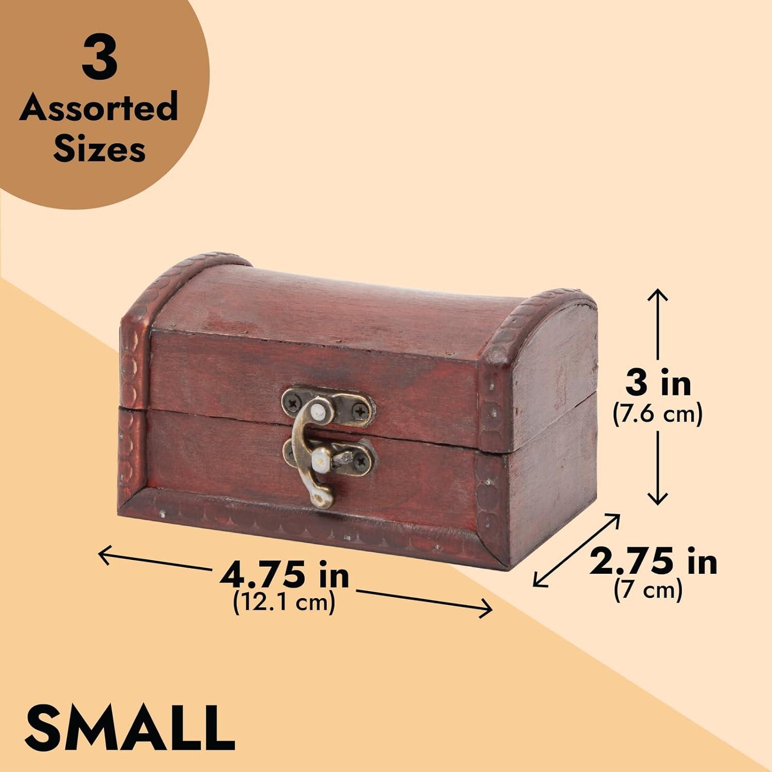 Juvale Set of 3 Small Wooden Treasure Chest Boxes, Decorative Vintage Style Storage Boxes for Jewelry Keepsakes (3 Sizes)