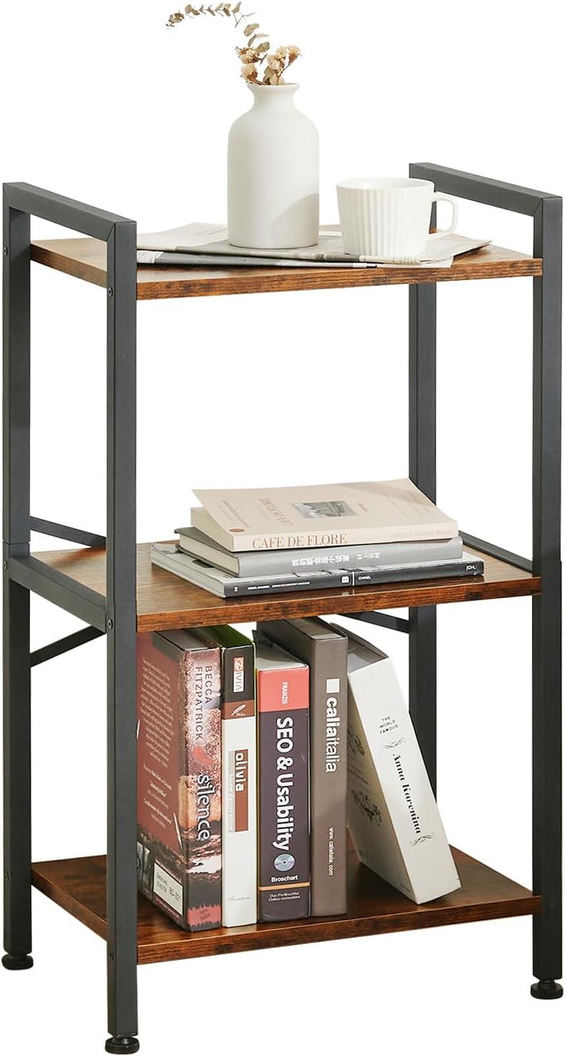 Black and Brown 3-Tier Industrial Engineered Wood Bookshelf