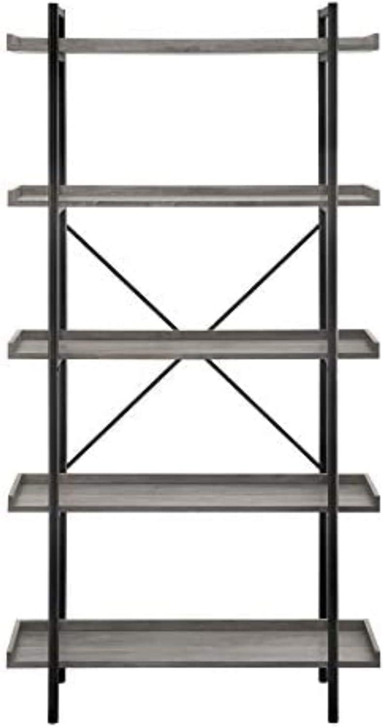 Urban Gray Wash 68" Industrial Metal 5-Shelf Bookcase