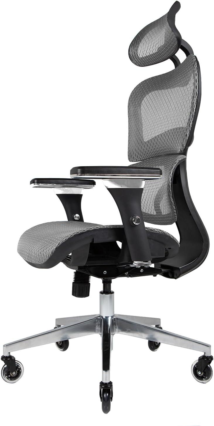 Nouhaus Ergo3D Ergonomic Office Chair Lumbar Support Mesh Office Chair with 4D Adjustable Armrest, Adjustable Headrest and Wheels, Mesh High Back Home Office Desk Chairs (Grey)