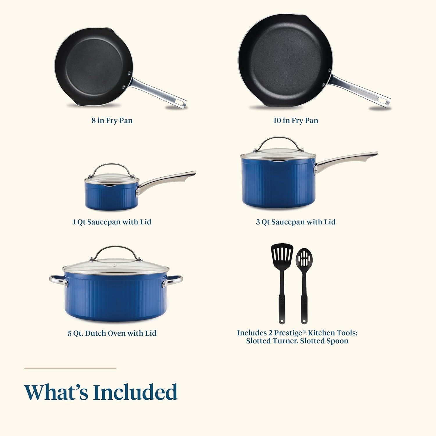 Farberware Style 10 Piece Nonstick Cookware Pots and Pans Set, Blue