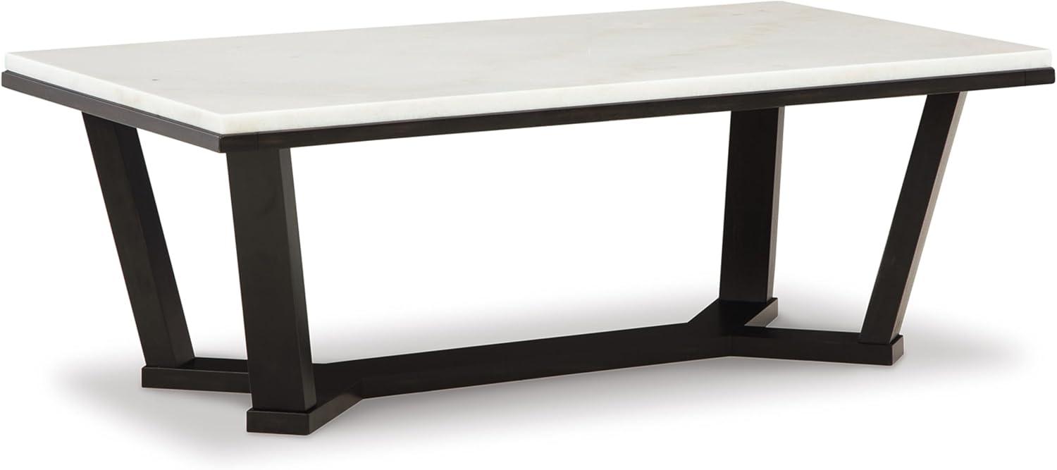 Signature Design by Ashley Fostead Contemporary Rectangular Coffee Table with Marble Top, Dark Brown