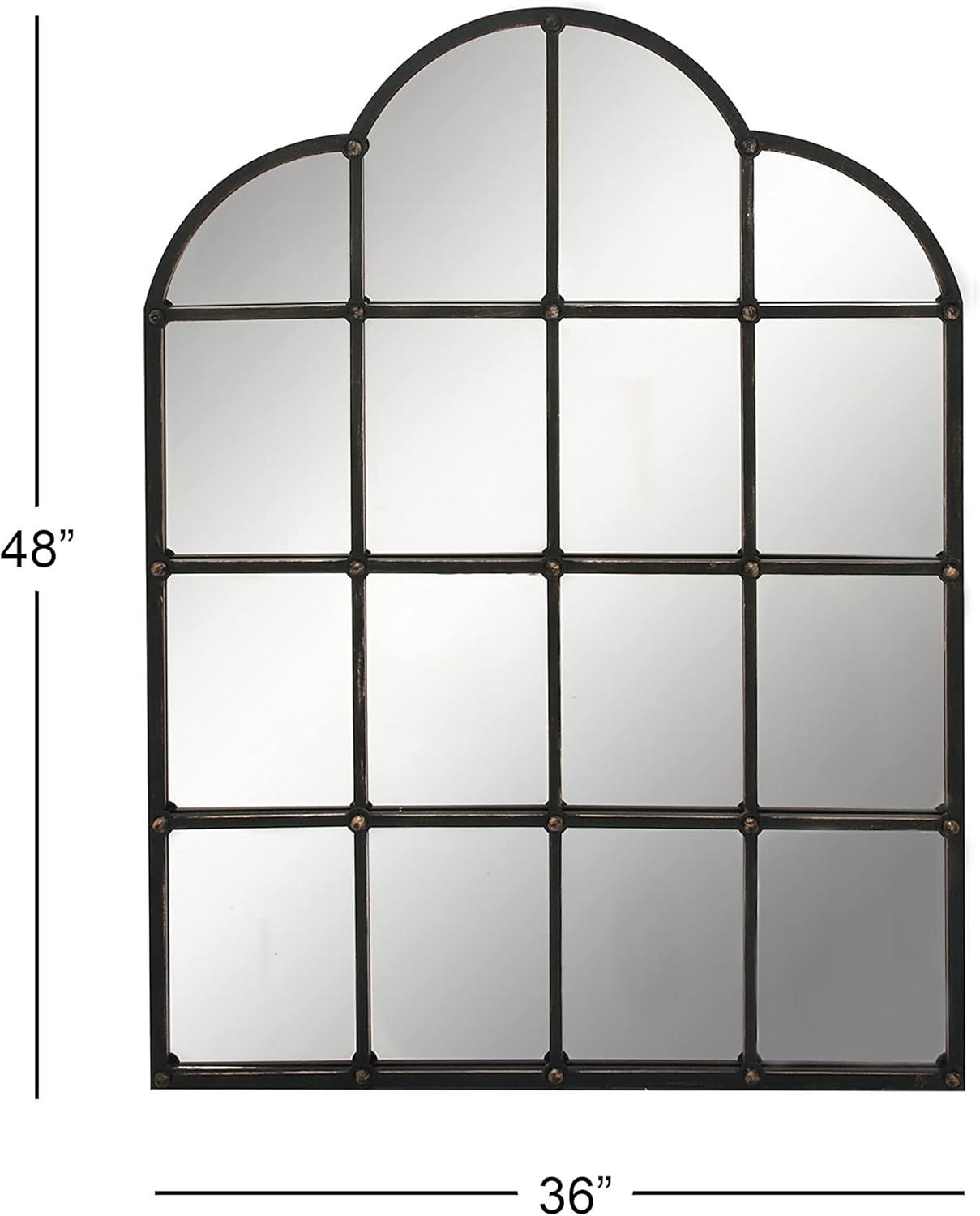 Arched Black Metal Window Pane Wall Mirror