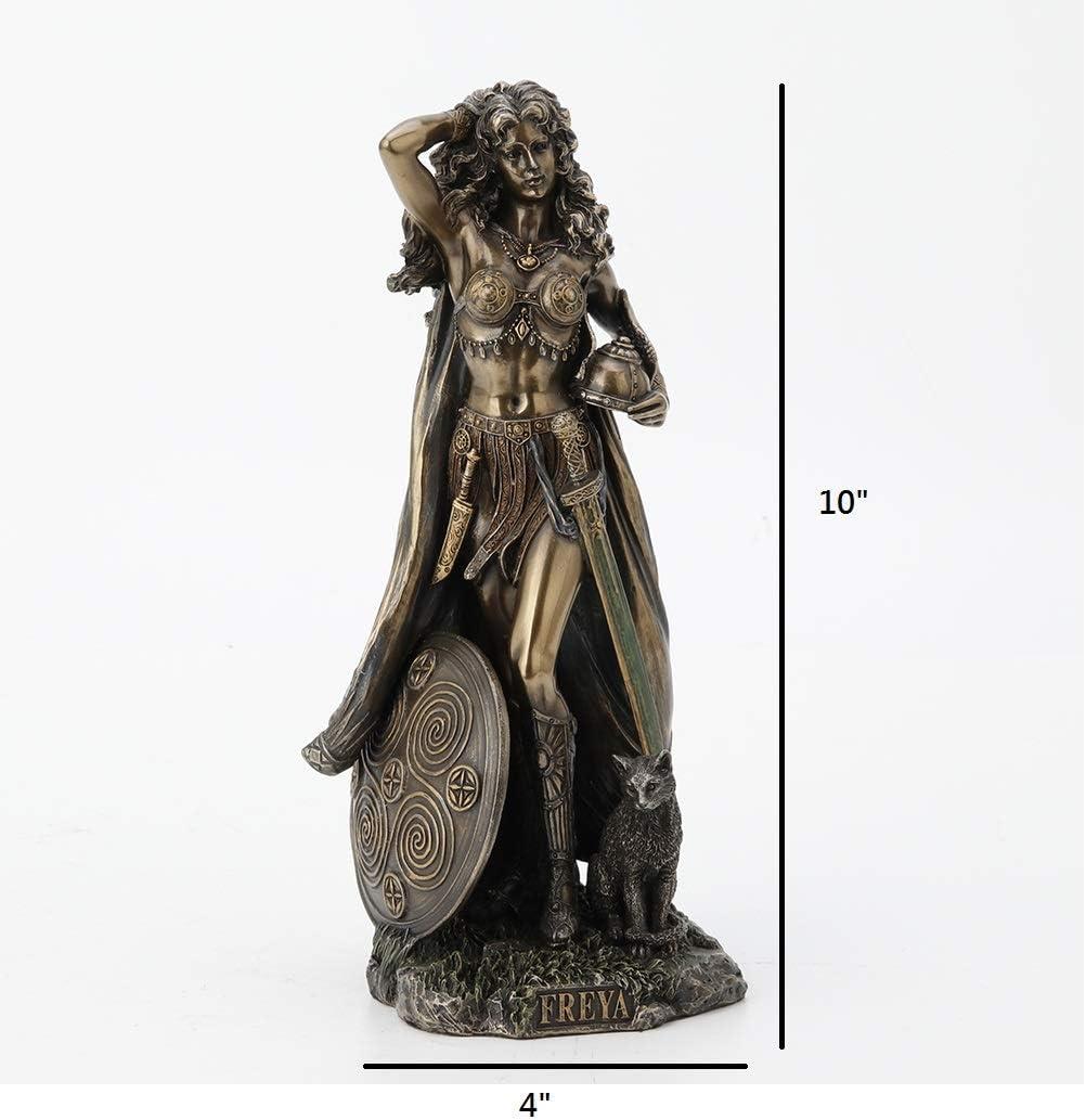 Freya Norse Goddess Antique Bronze Resin Statue with Cat