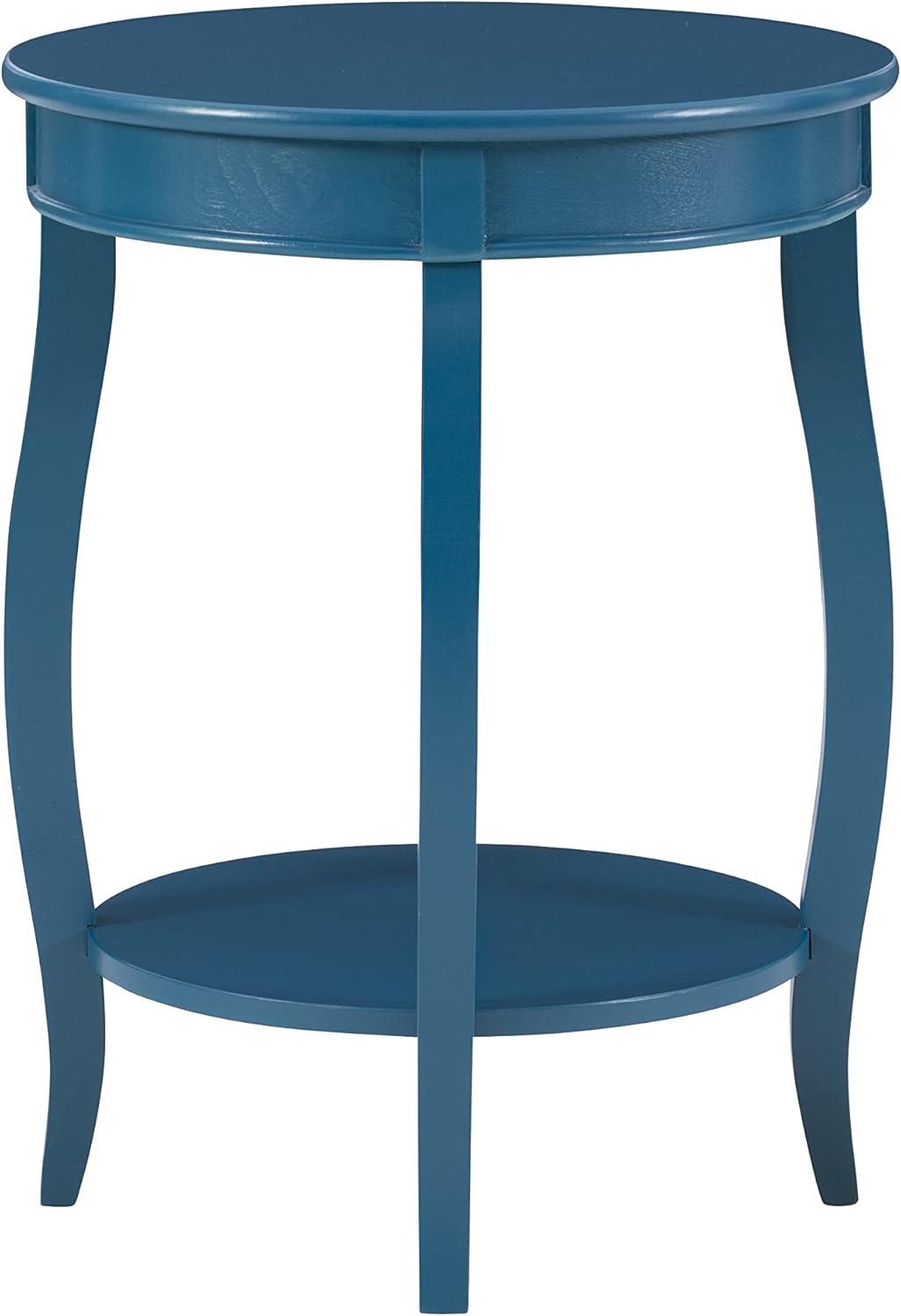 Linon Wren Round Wood End Table with Shelf in Teal Blue