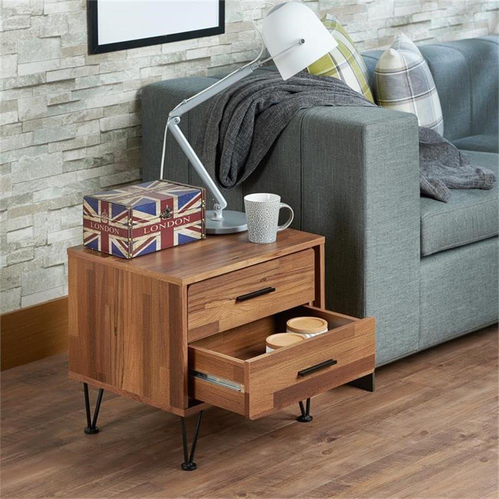 20" Deoss Accent Table Walnut Finish - Acme Furniture: Glass Top, Geometric Base, No Tools Assembly