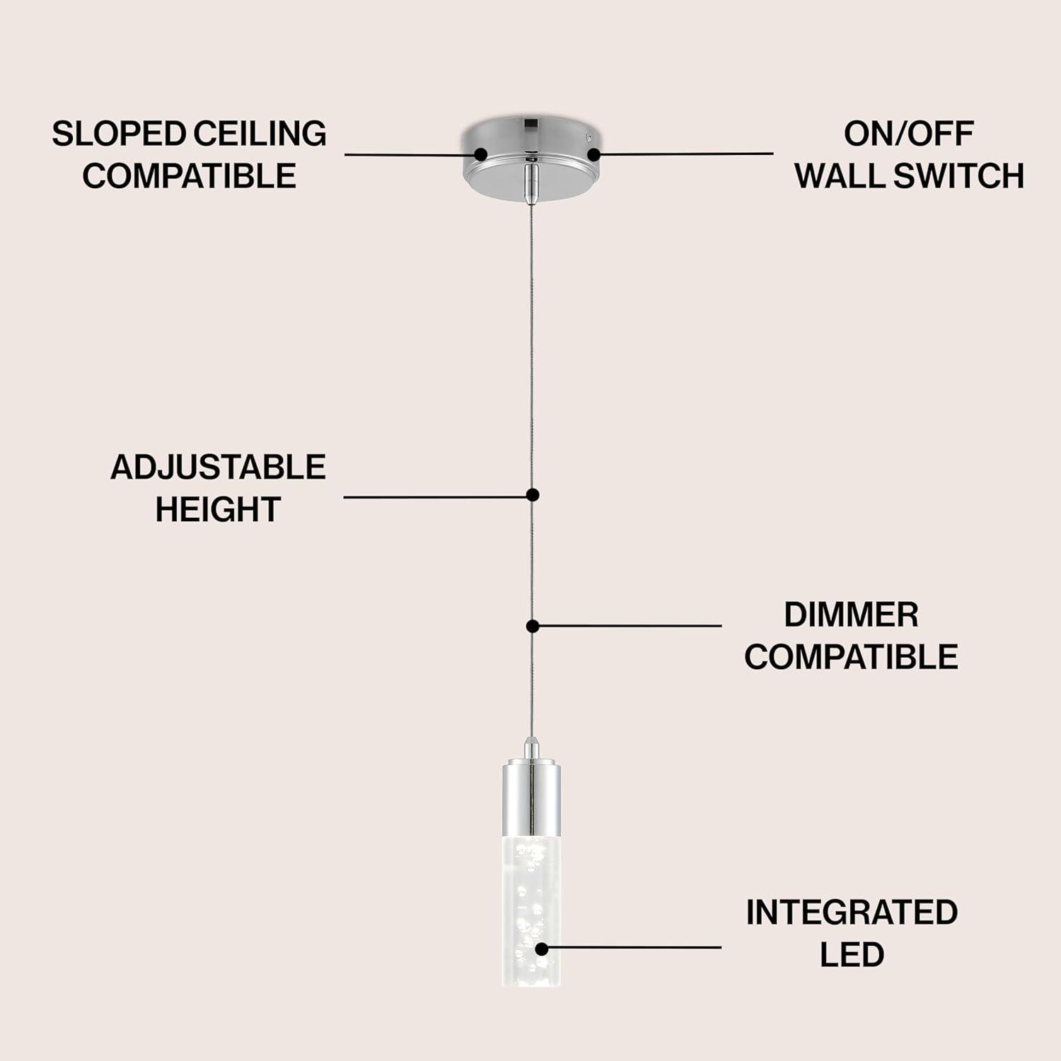 Bolha 4.75" 1-Light Bubble Acrylic/Iron Modern Minimalist Integrated LED Pendant, Chrome