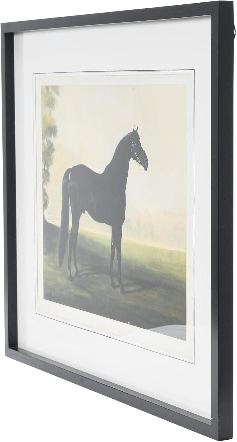 Elegant Black Horse Print with Wood Frame, 28" x 24"