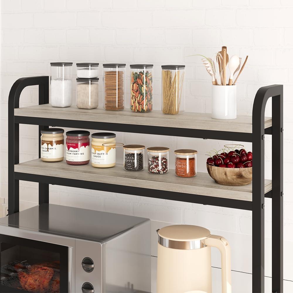 Retro Gray 6-Tier Adjustable Bakers Rack with Power Outlet