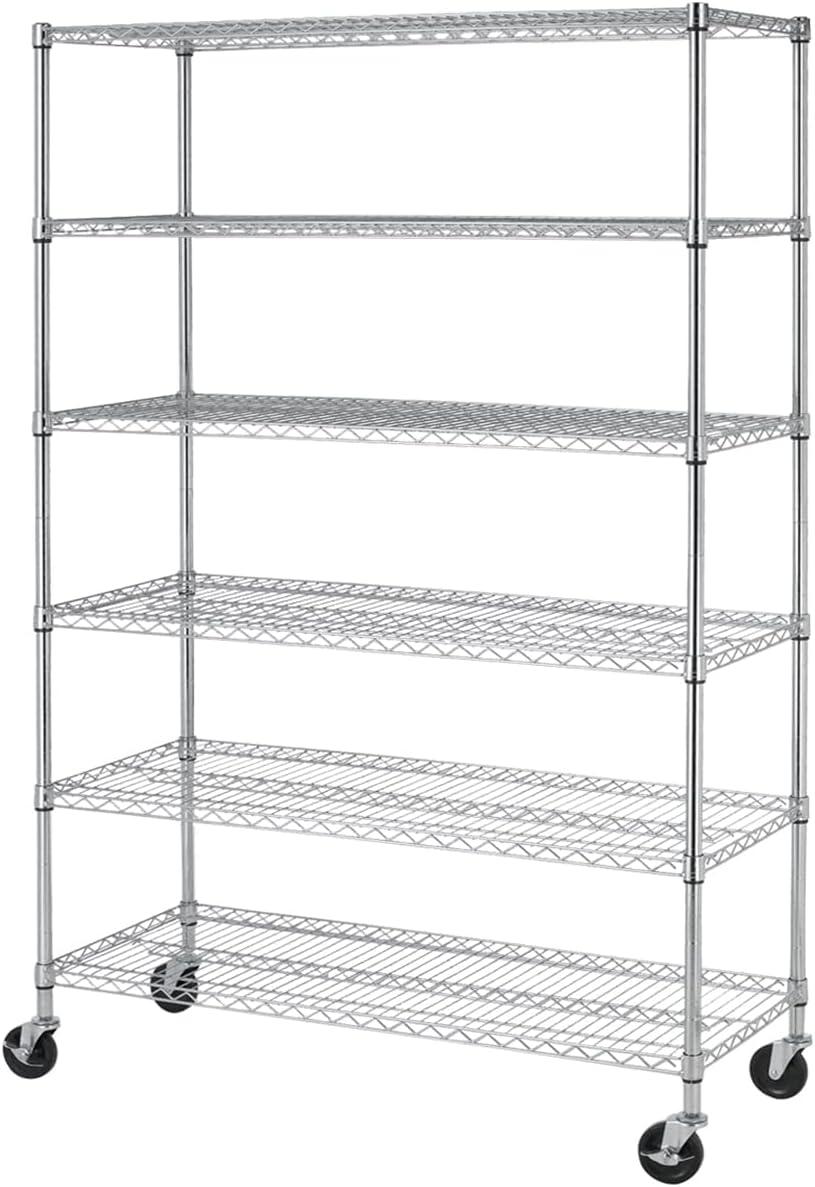 Chrome Heavy Duty Adjustable 6-Tier Metal Storage Rack with Wheels