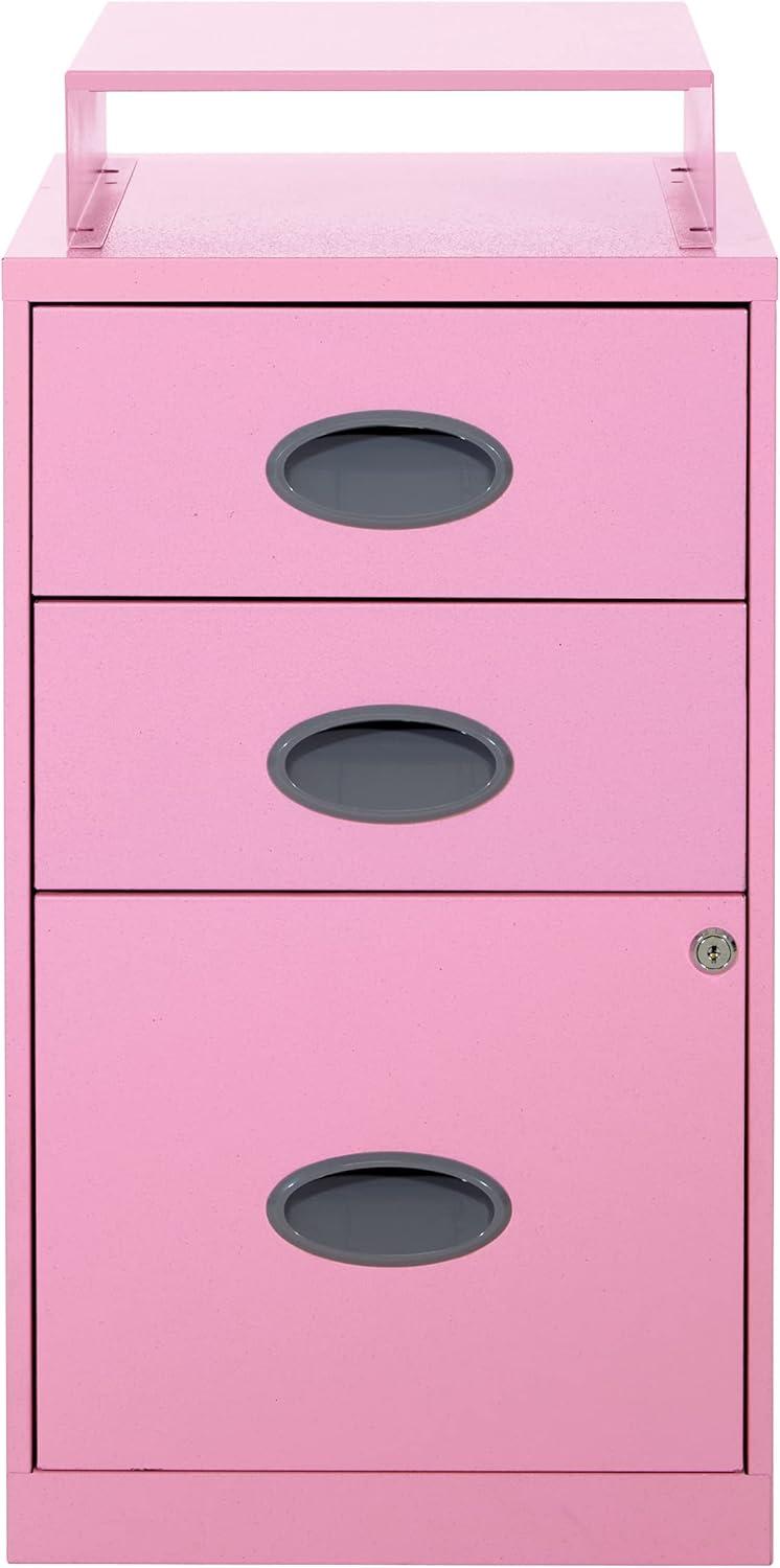 OSP Home Furnishings 3-Drawer Lockable Metal File Cabinet, Pink