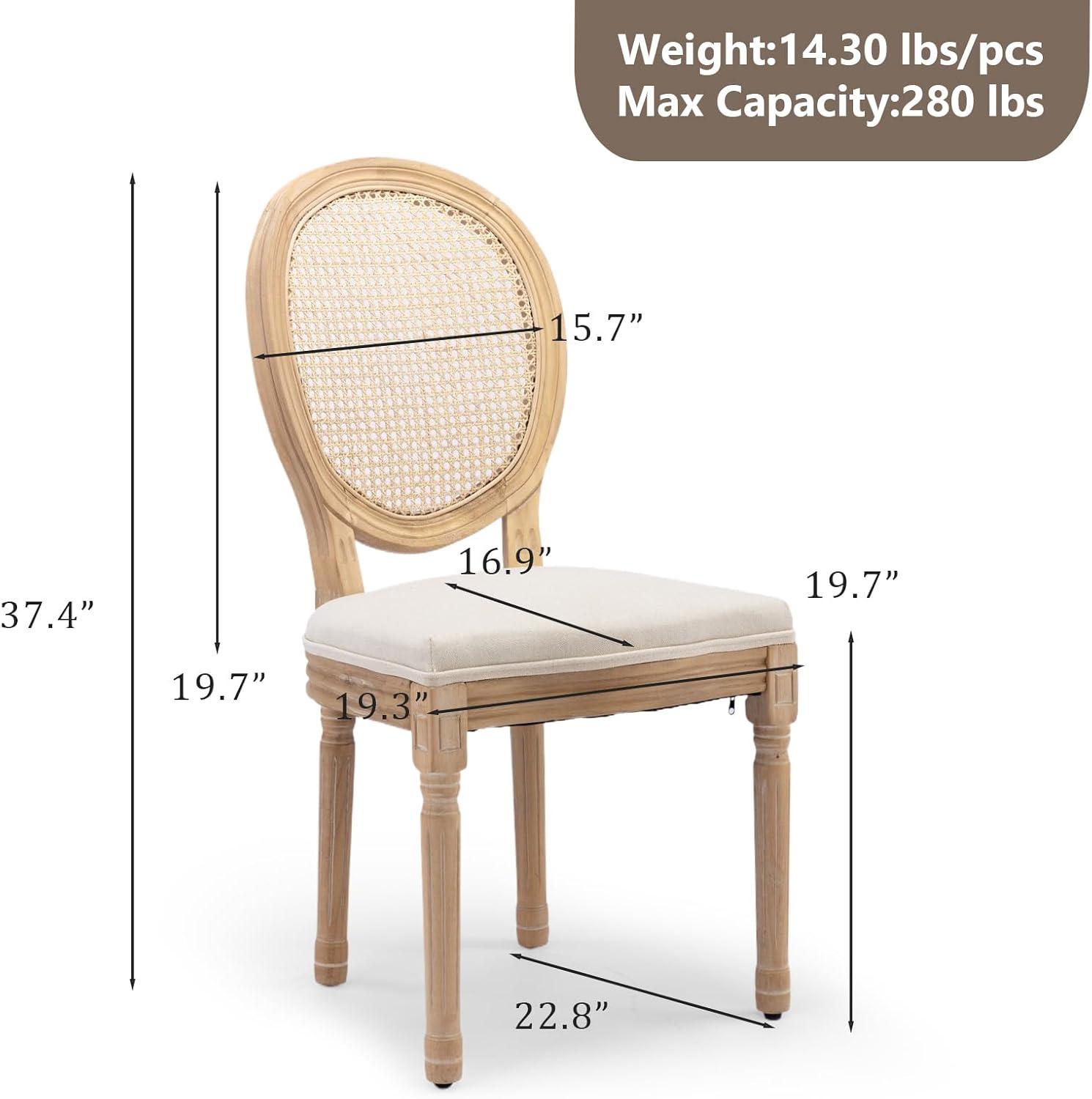 One Allium Way® French Style Rattan Back Solid Wood Upholstered Dining Chairs(Set of 6)