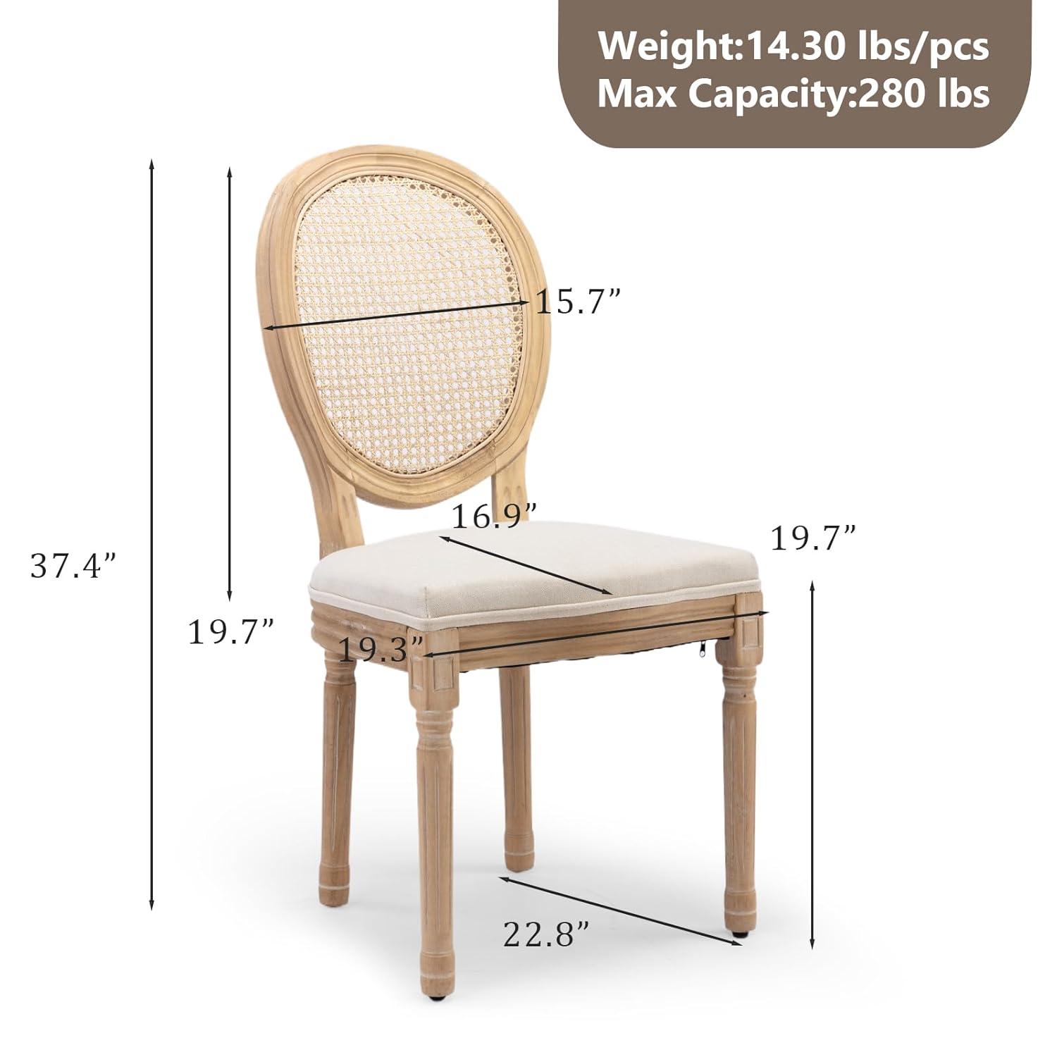 One Allium Way® French Style Rattan Back Solid Wood Upholstered Dining Chairs(Set of 6)
