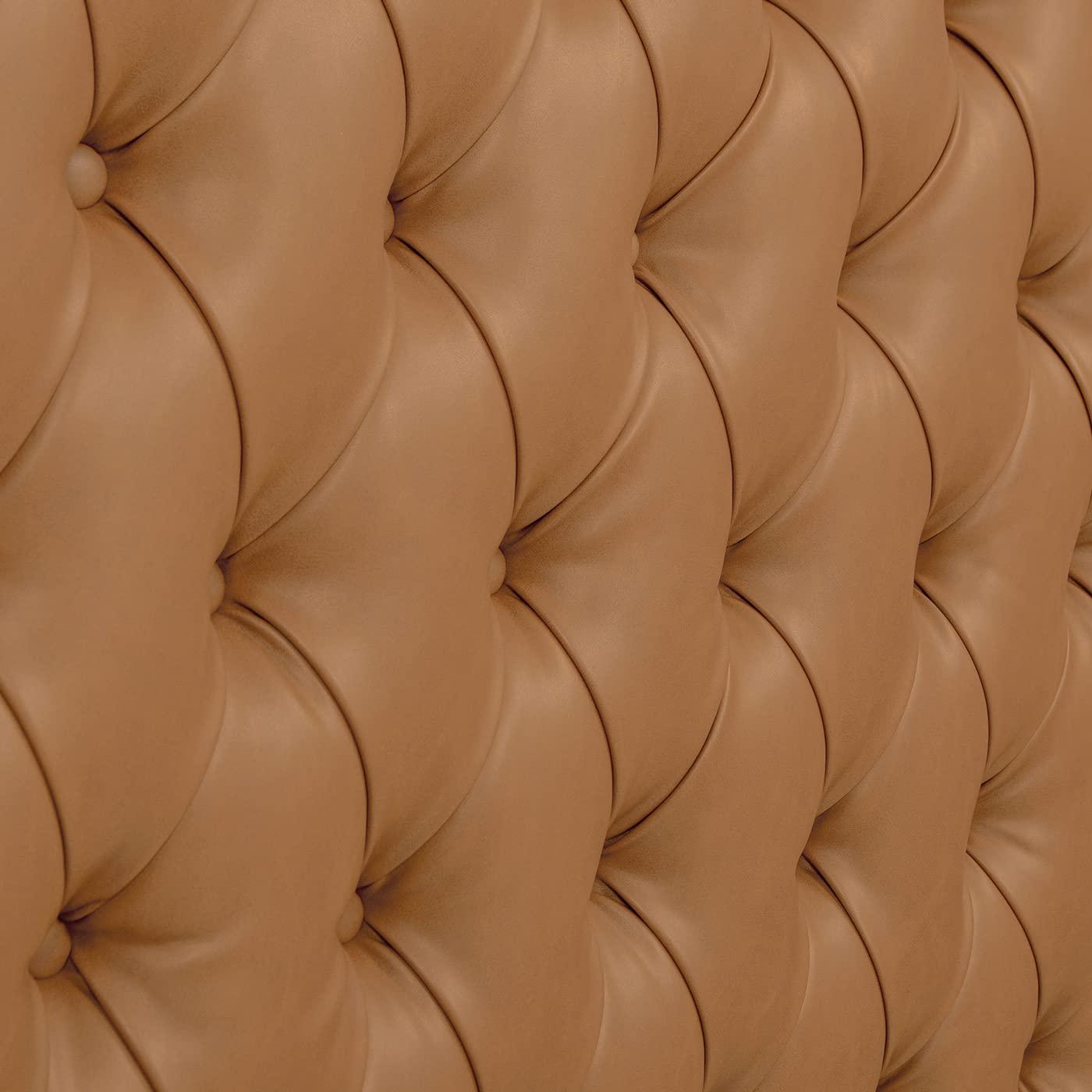 Grand Caramel Tan King Bed with Tufted Faux Leather Headboard