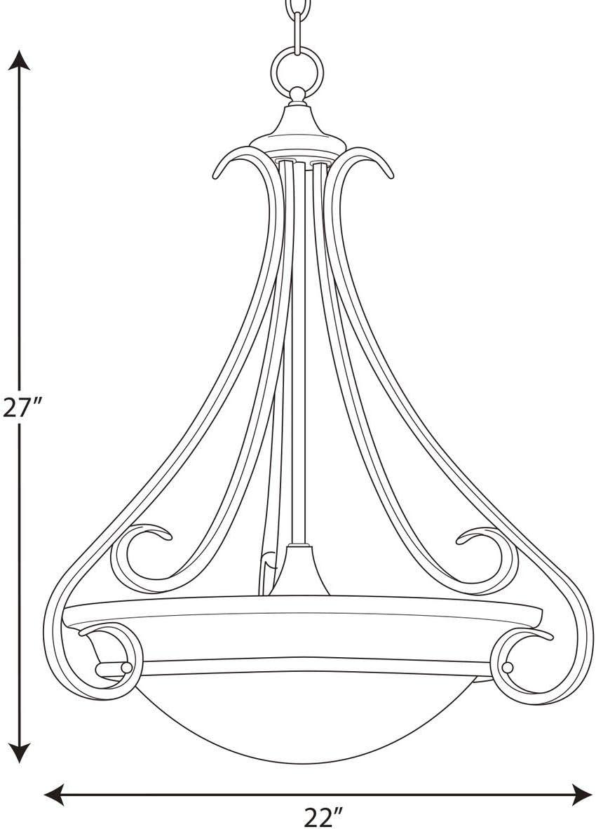 Progress Lighting Torino 3-Light Inverted Pendant, Brushed Nickel, Etched White Glass Bowl, Porcelain Material