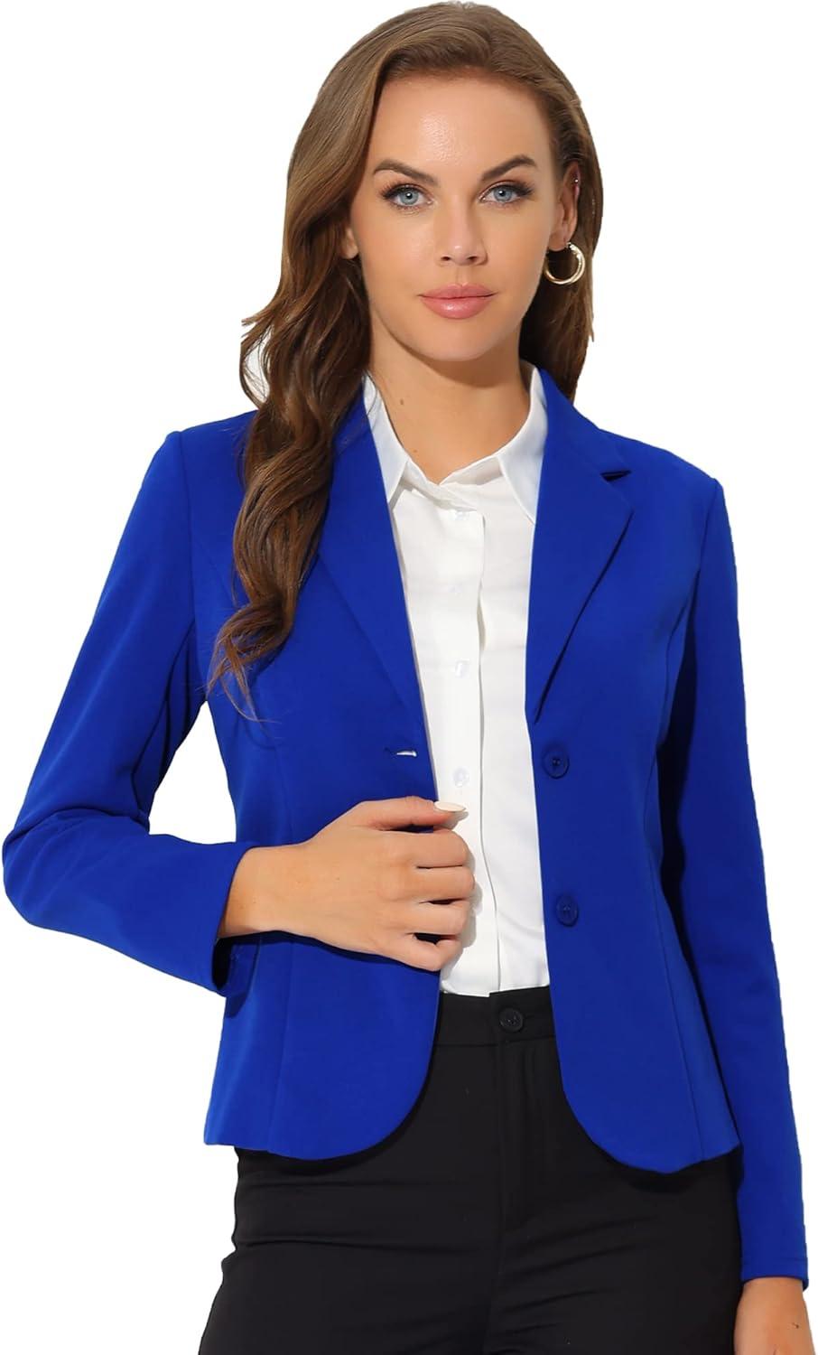 Allegra K Women's Elegant Work Office Lapel Collar Button Down Regular Fit Suit Blazer Royal Blue X-Small