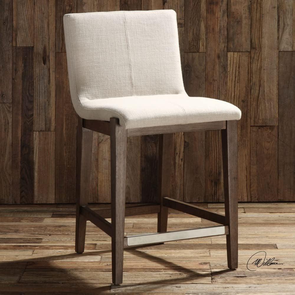 Uttermost Walnut Wood Bar Stool Brown 26" High Rustic Neutral Linen Cushion with Backrest Footrest for Kitchen Counter Height Home