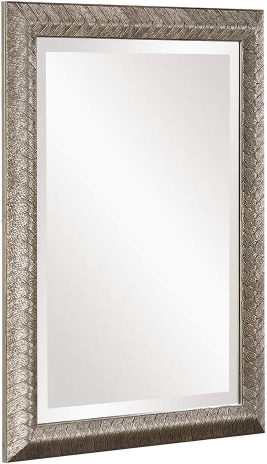 Transitional Braided Wood Frame Rectangular Mirror in Textured Silver Leaf