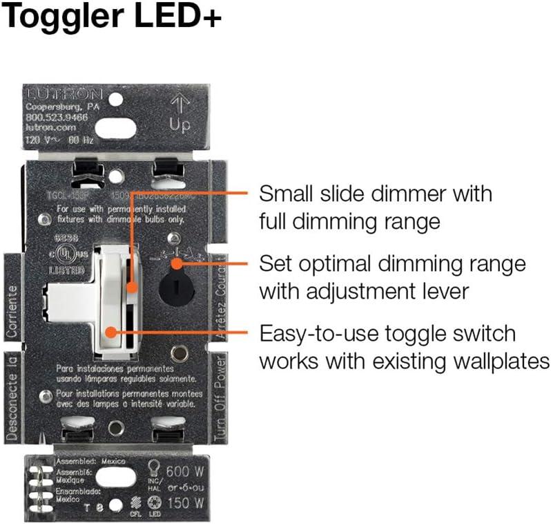 Black Smart Toggle Dimmer Switch for LED and Incandescent Bulbs