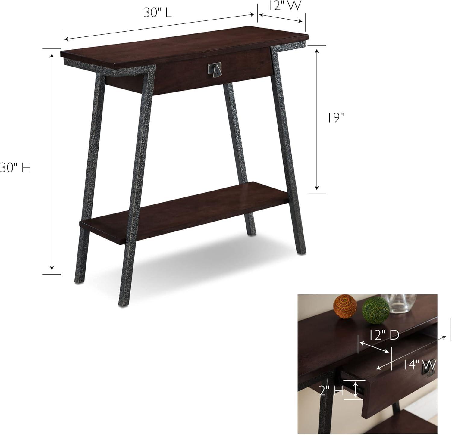 Walnut and Steel Industrial Console Table with Storage