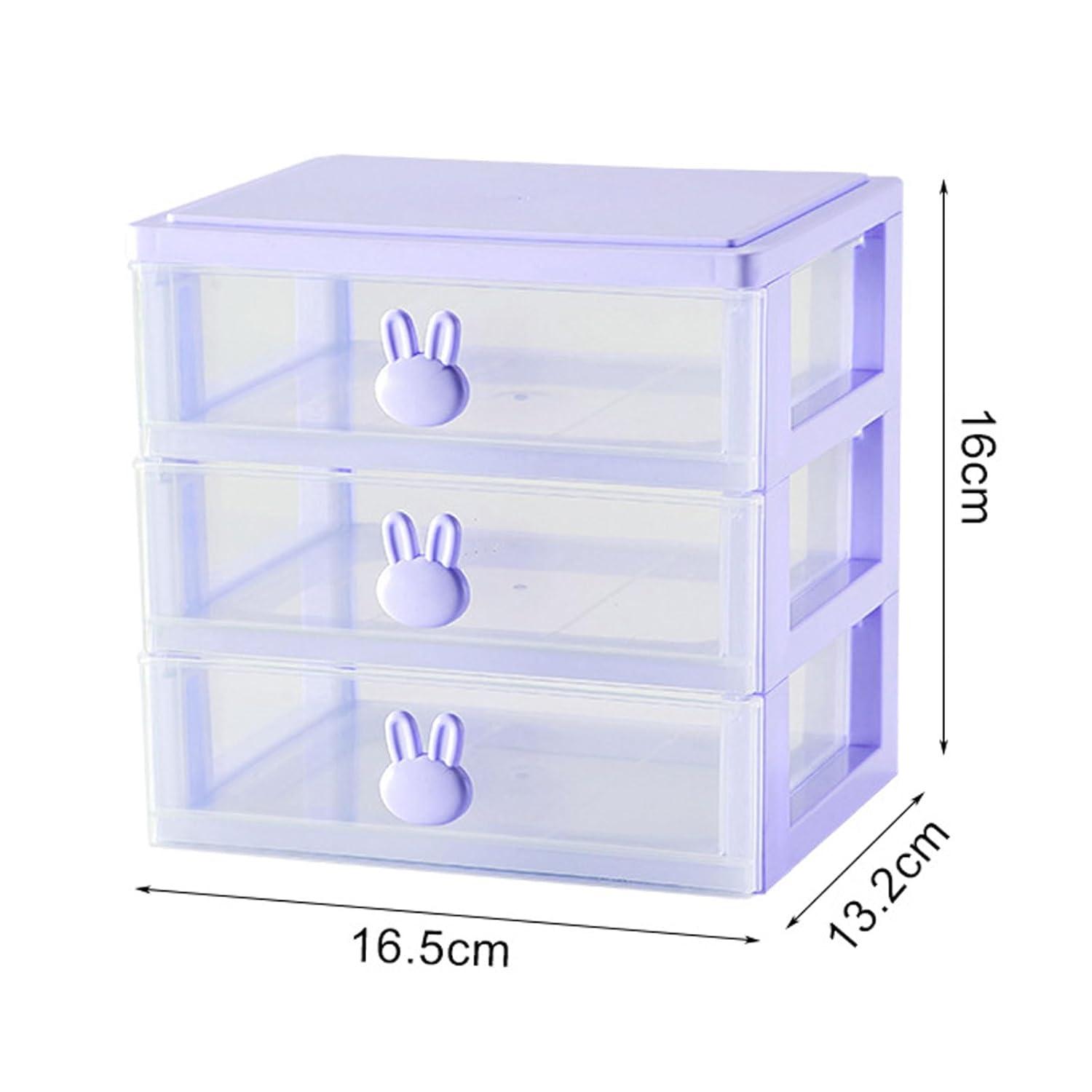 3 Drawer Storage Organizer Small Plastic Drawer Kawaii Purple Desk Organizer Drawer for Bathroom, Dorm, Desk, Office