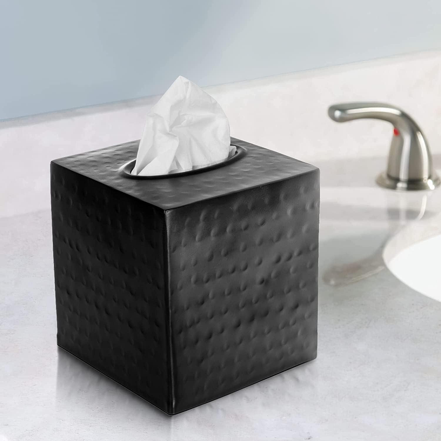 Matte Black Hand Hammered Aluminum Tissue Box Cover