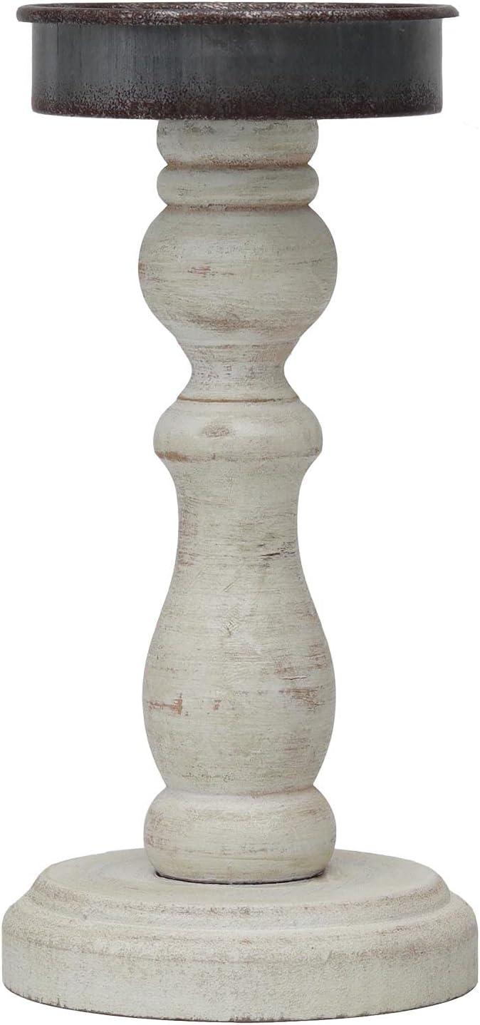 Rustic Whitewashed Wooden Tabletop Candlestick, 8.875" H