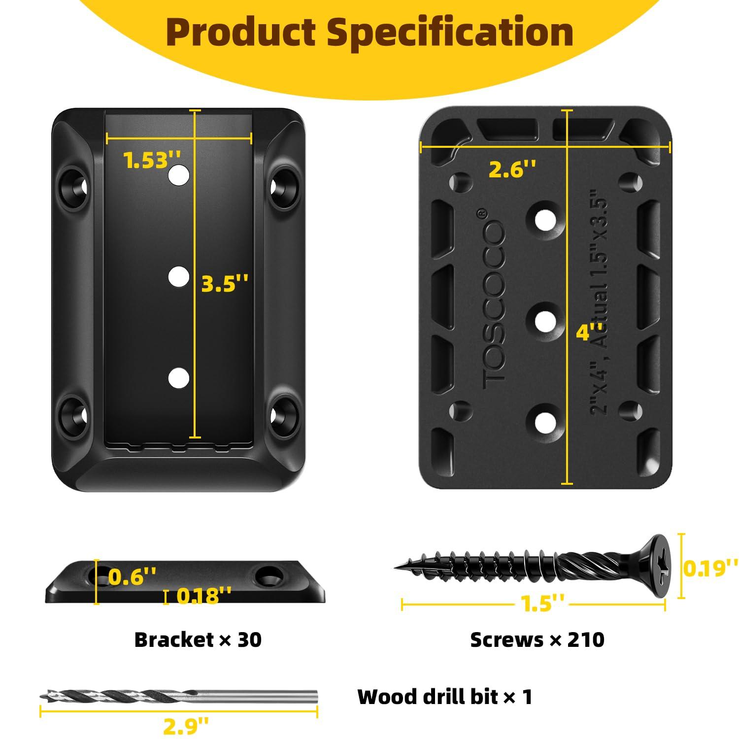 30 Pcs Deck Railing Bracket Connectors for 2"×4“ (Actually 1.5”x3.5“) Wood Post to Handrail Connection, Railing Connectors with 210 Pcs Galvanized Black Screws for Wooden Stair Fence Railings