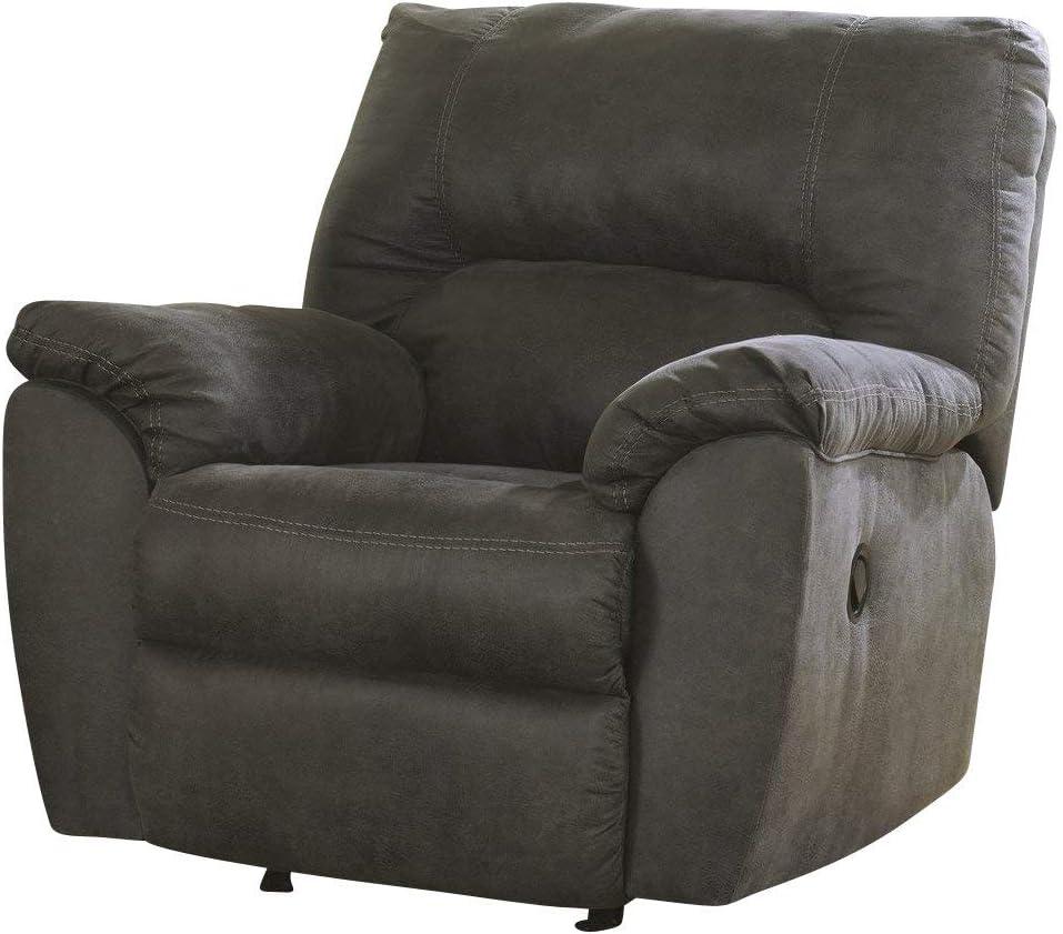 Pewter Gray Faux Leather Recliner with Metal Frame