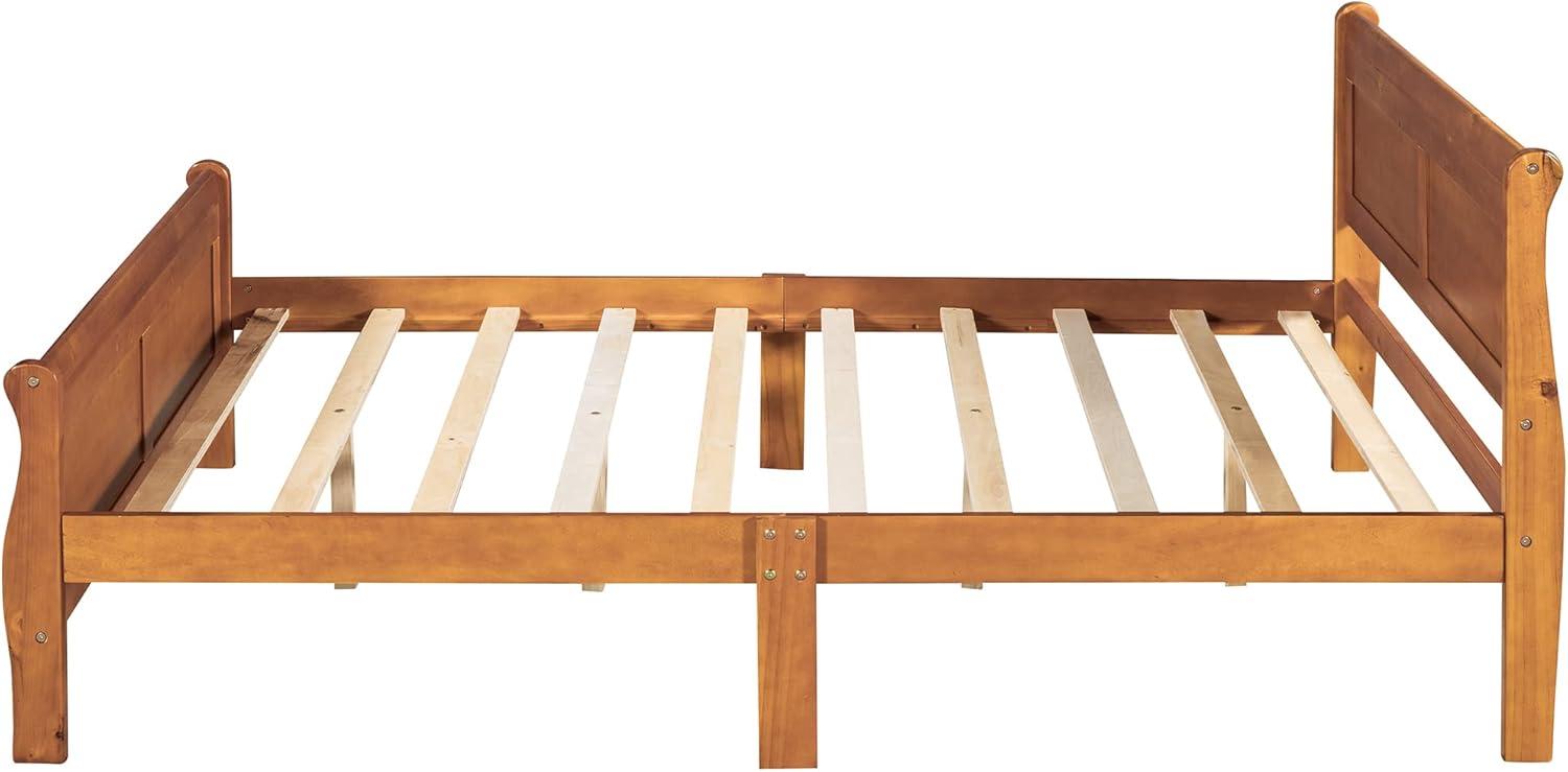 Full Size Pine Wood Platform Bed with Headboard and Slats