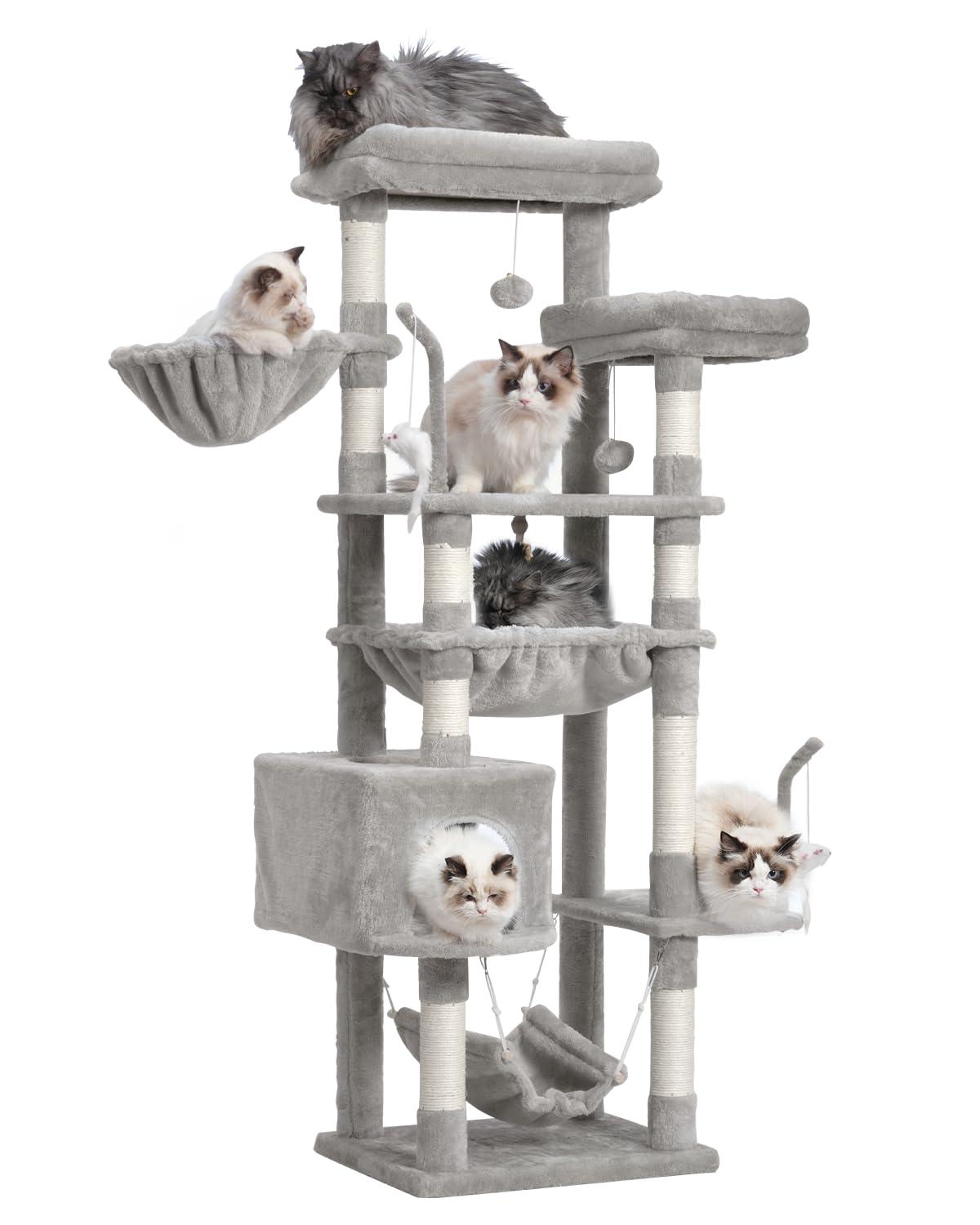 Tucker Murphy Pet™ 63" Cat Tree For Large Breeds - Spacious Platforms, Hammock, Sisal Scratching Posts & Cat Condo, Indoor Use